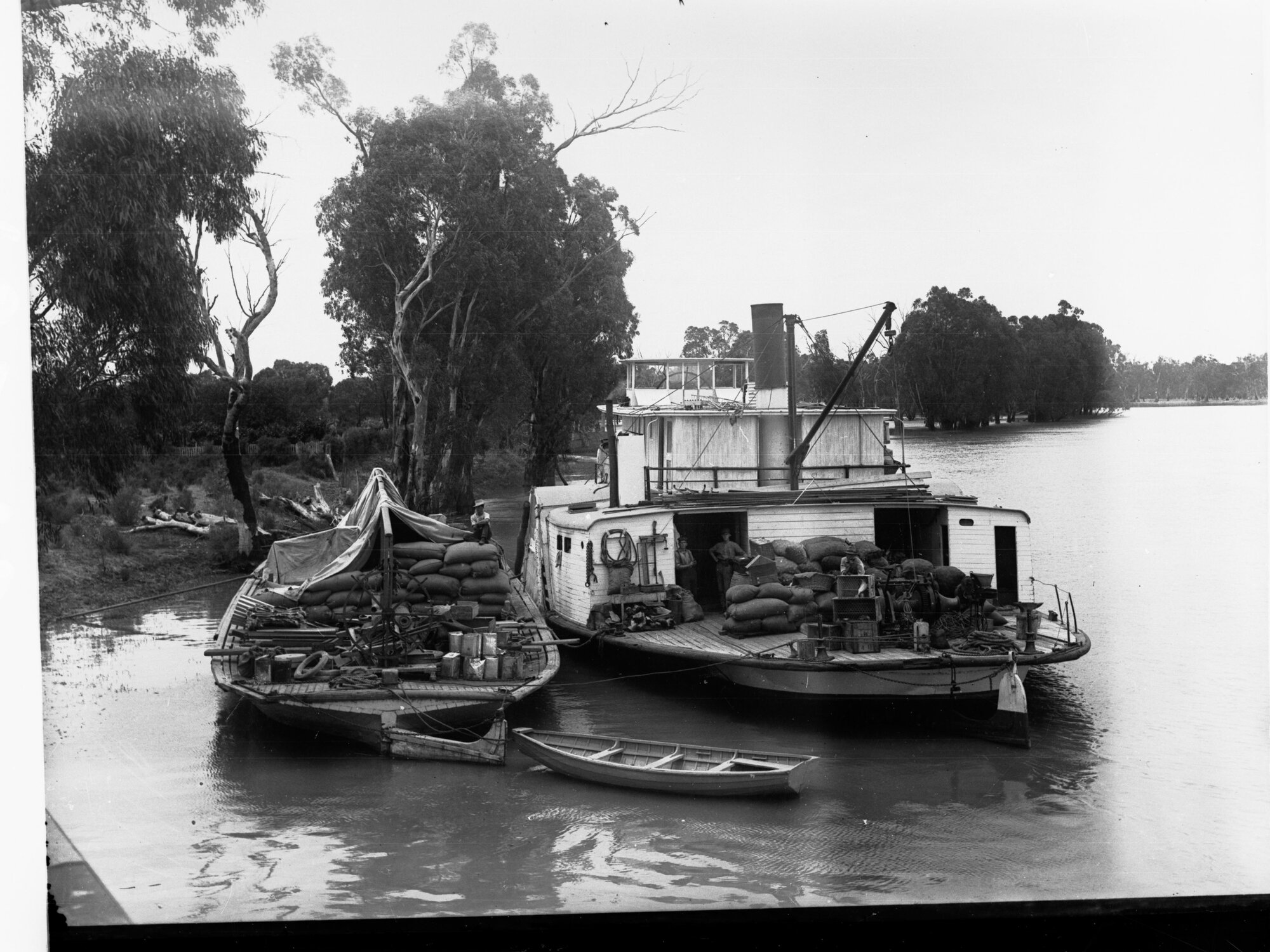 Paddlesteamer and barge, River Murray
