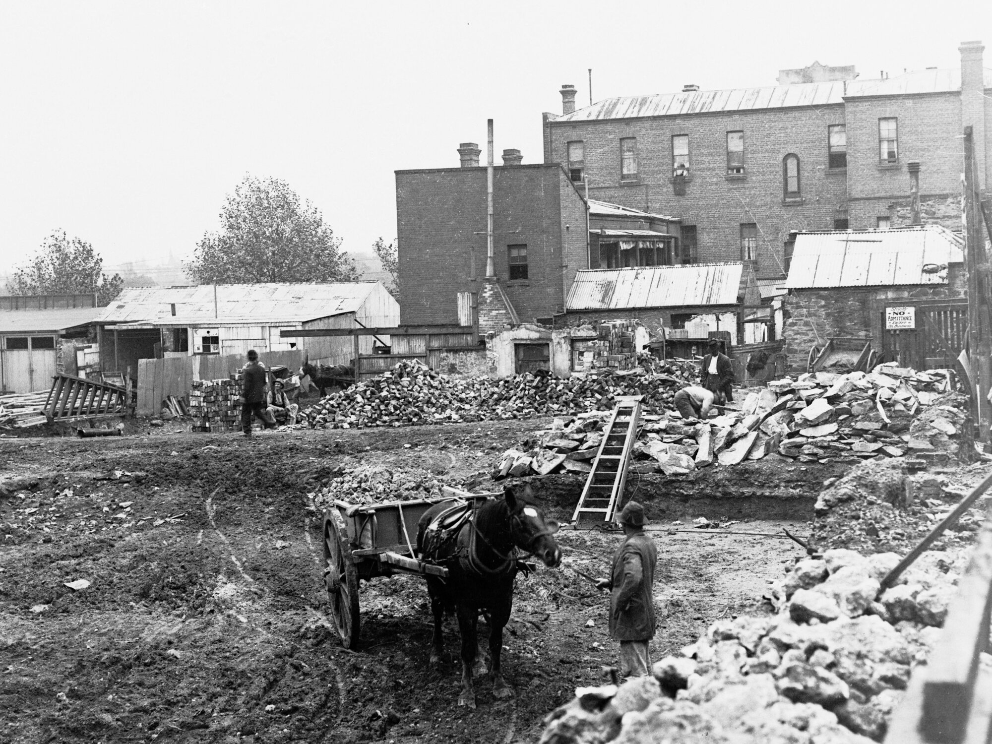Federal Coffee Palace pre demolition July 1918- backyard showing excavation work