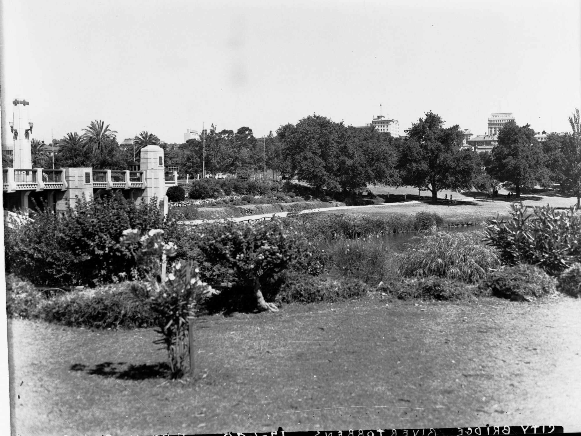 City Bridge Over River Torrens - City Buildings in Background
