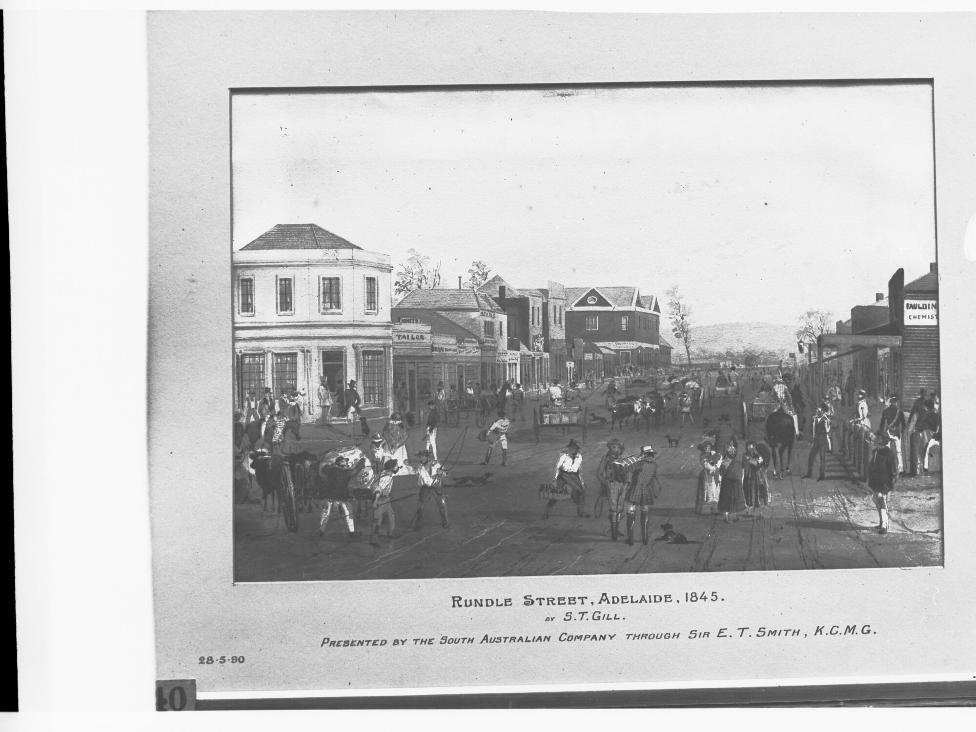 Rundle Street, Adelaide, 1845 - Sketch by S T Gill - Presented by the South Australian Company through Sir E T Smith, KCMG