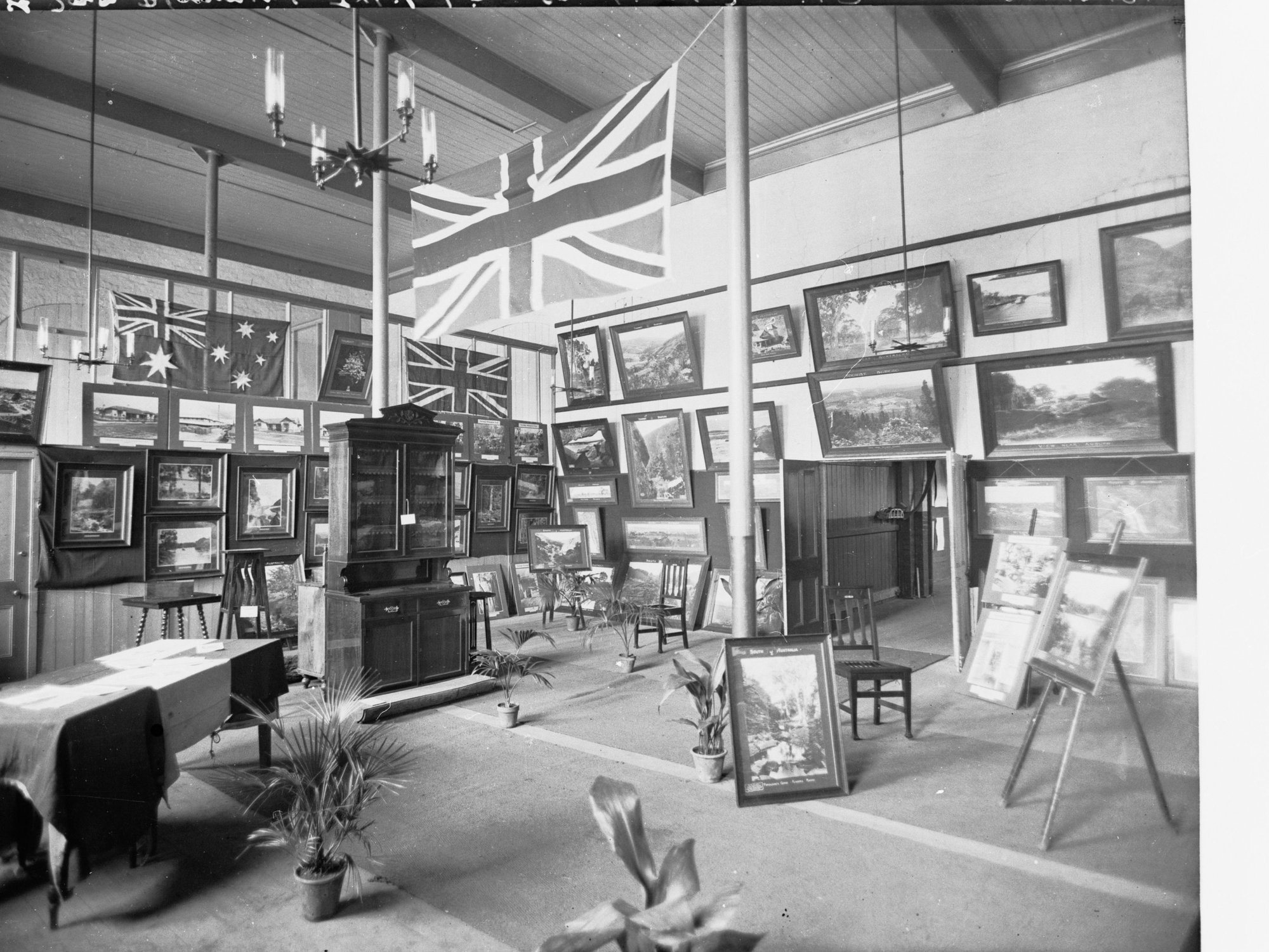 First Town Planning Exhibition combined with Tourist Bureau - showing paintings and flags