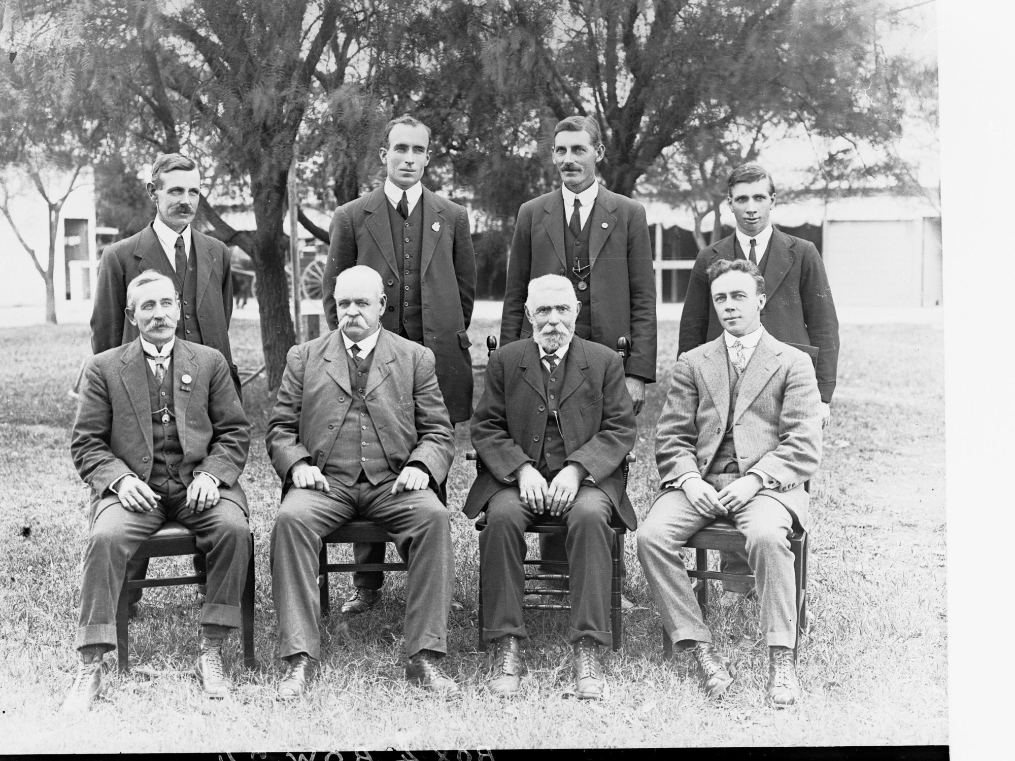 Group photo of unidentified men at opening of Clarendon Bridge
