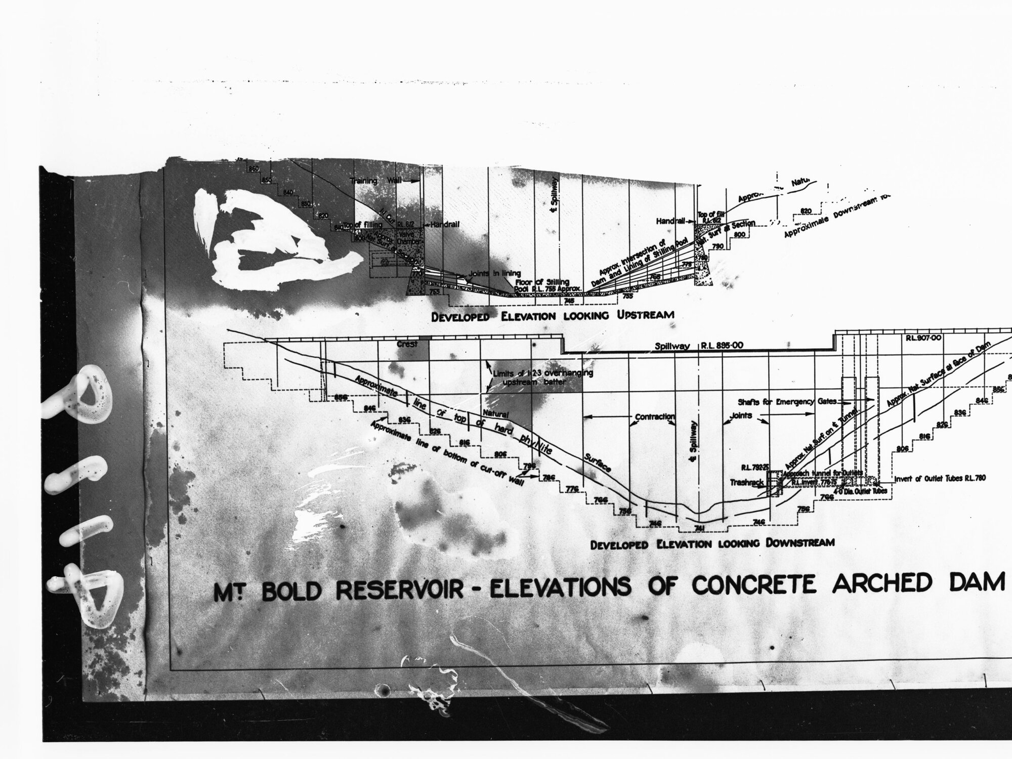 Mount Bold Reservoir - general plan and elevation of concrete arched dam wall