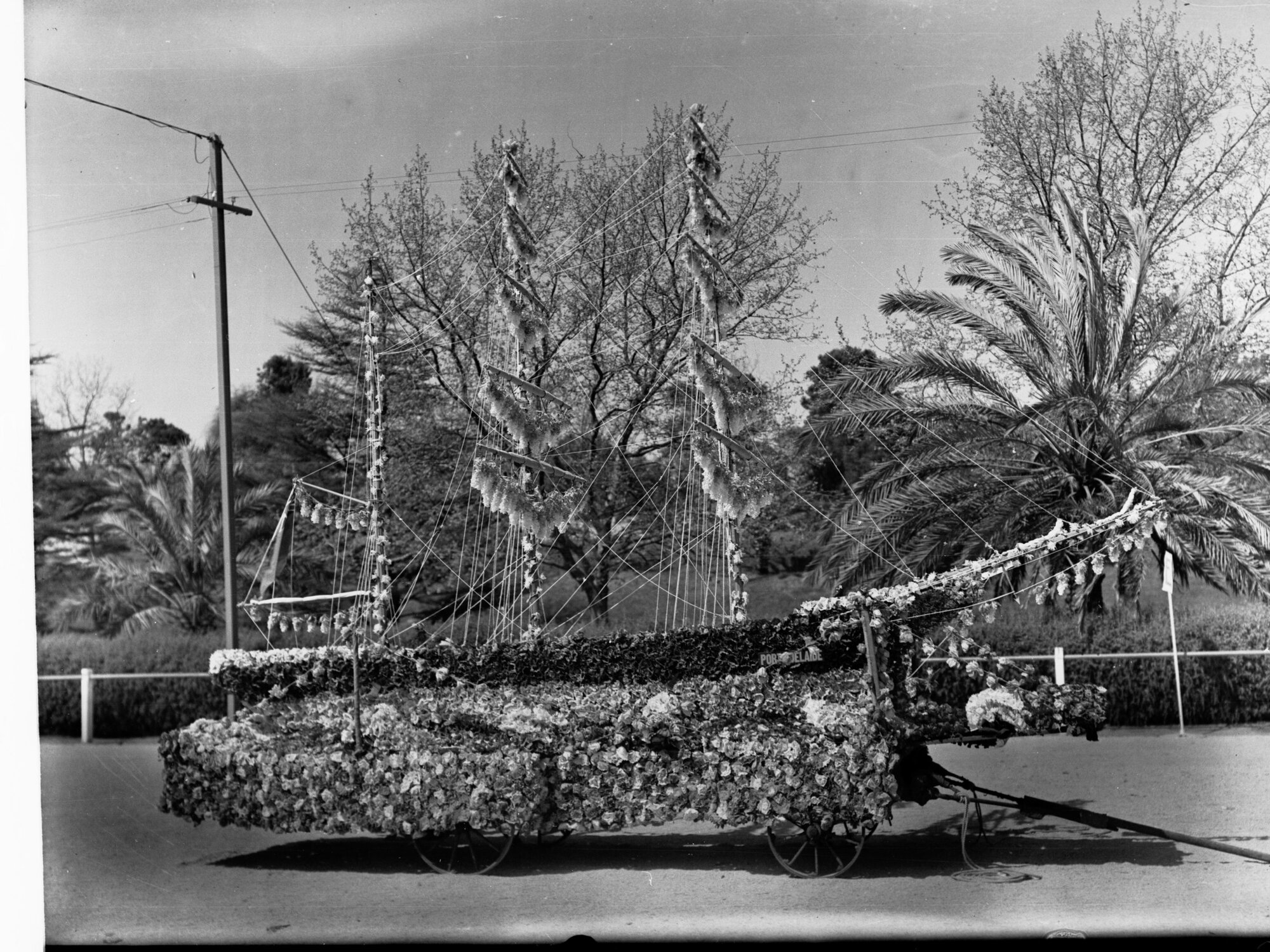 Adelaide Centenary floats for floral pageant, Port Adelaide sail ship float