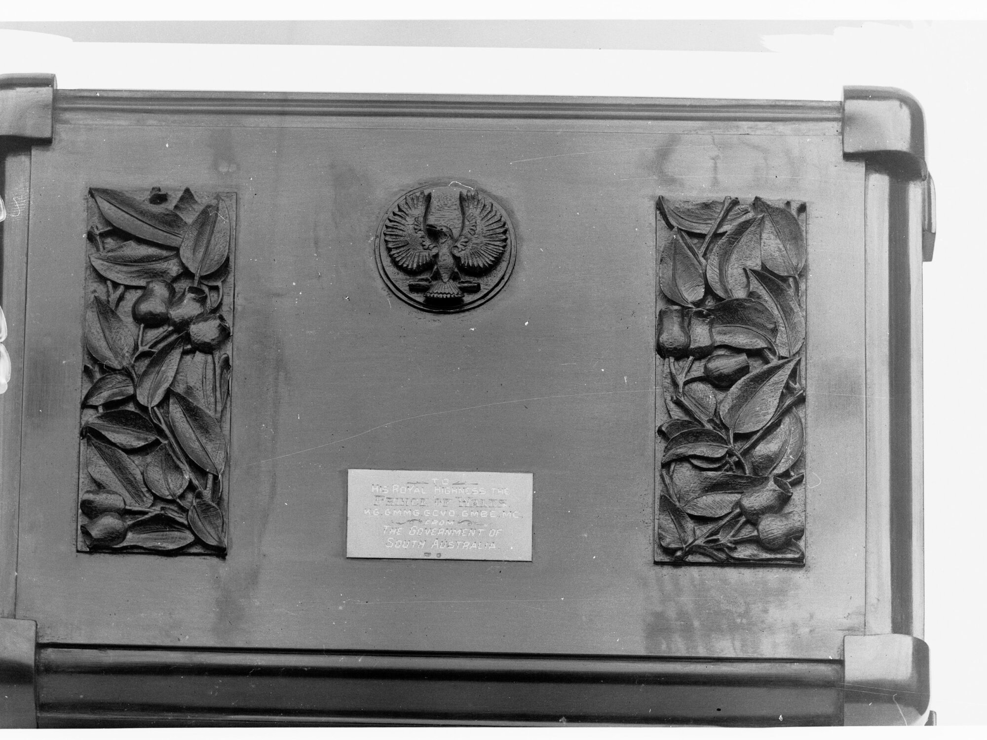 Engraving presented to the Prince of Wales by the South Australian Government - shows Government emblem