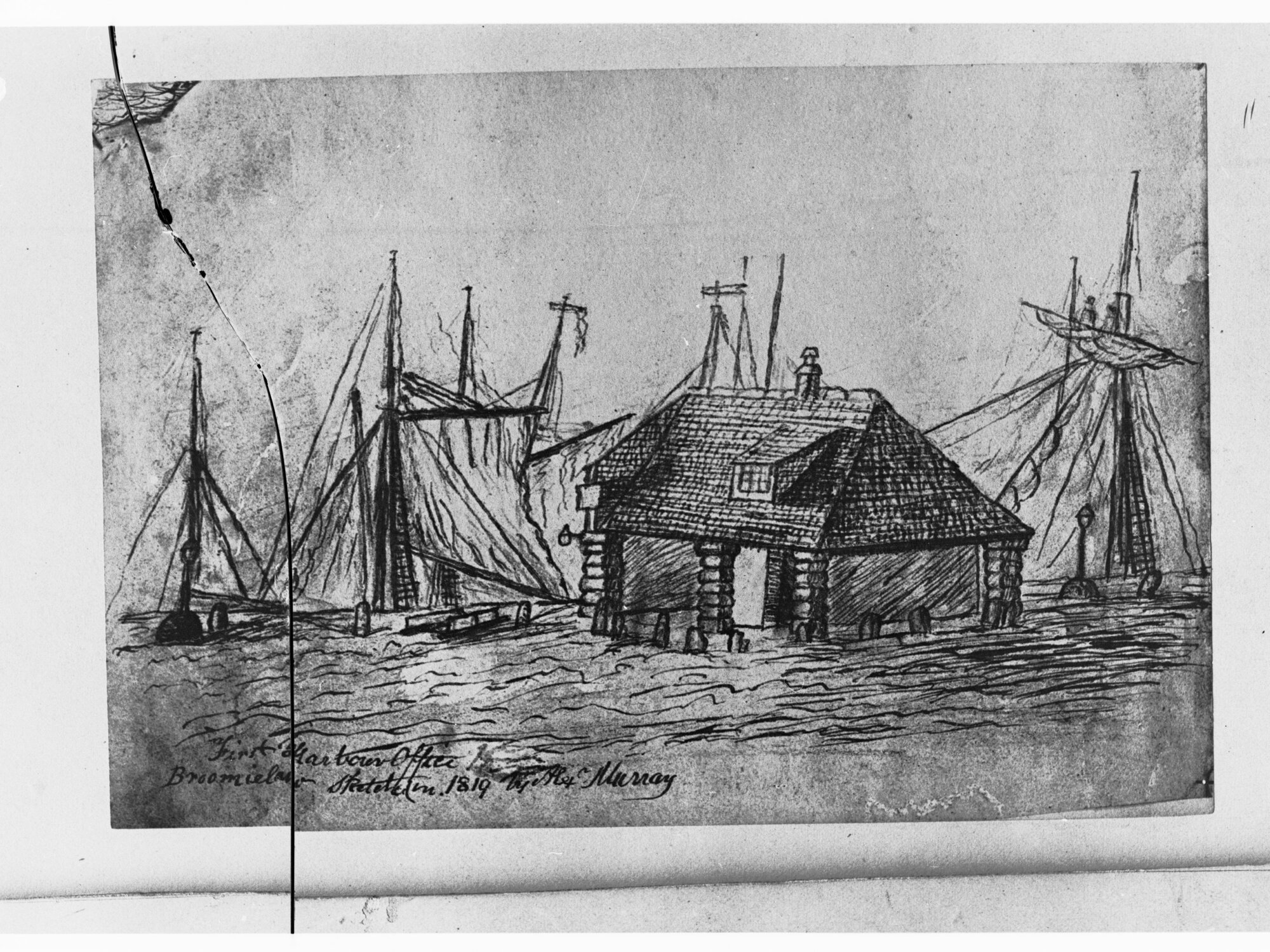 The first Harbour Office - sketch by Alex Murray