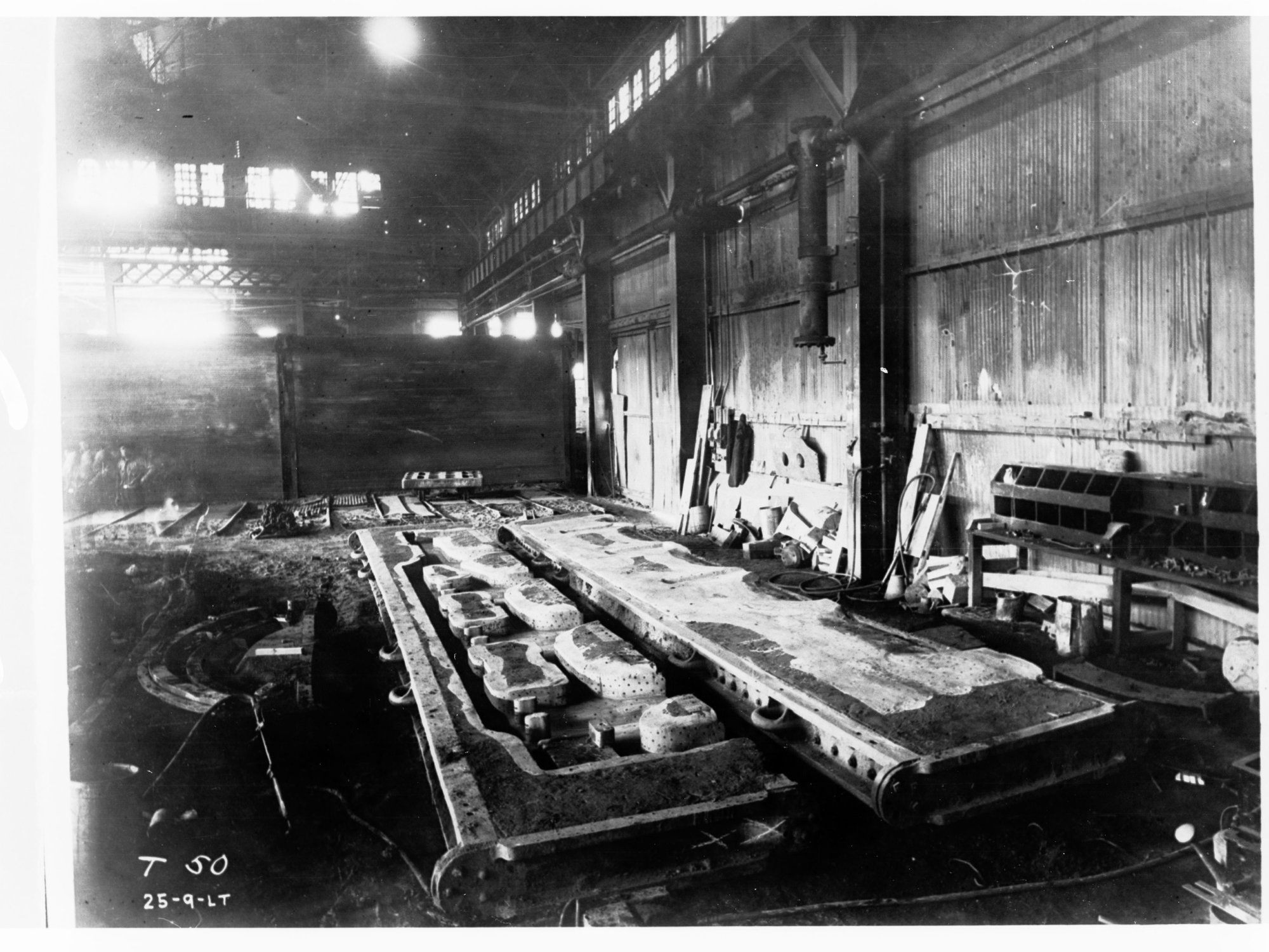 Armstrong and Whitworths works, Newcastle, England - railway locomotive being built