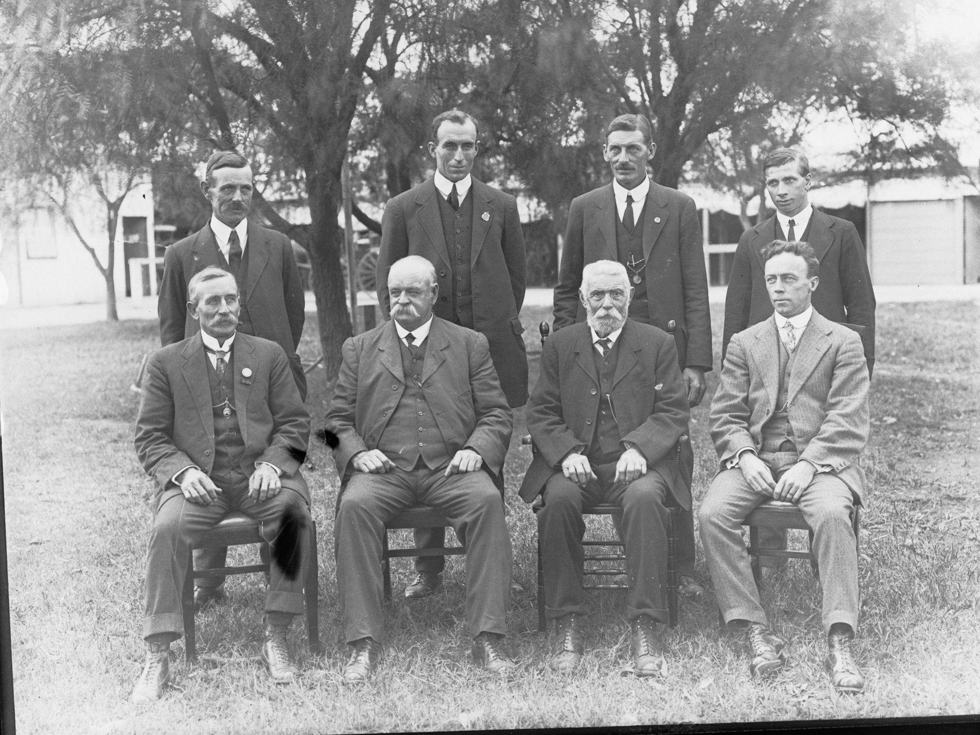 Group of unidentified men at opening of Clarendon Bridge