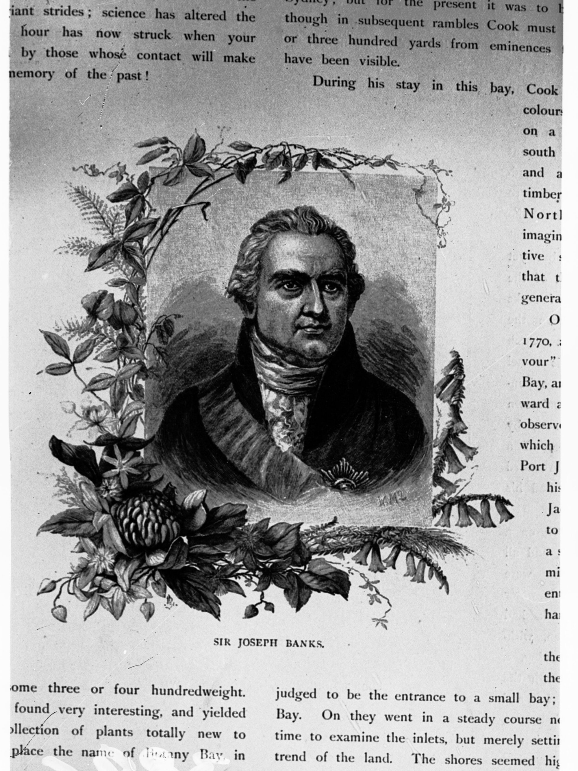 Portrait of Sir Joseph Banks (1743-1820) - botanist on Captain Cook's voyage to Australia - photographed from illustration in book