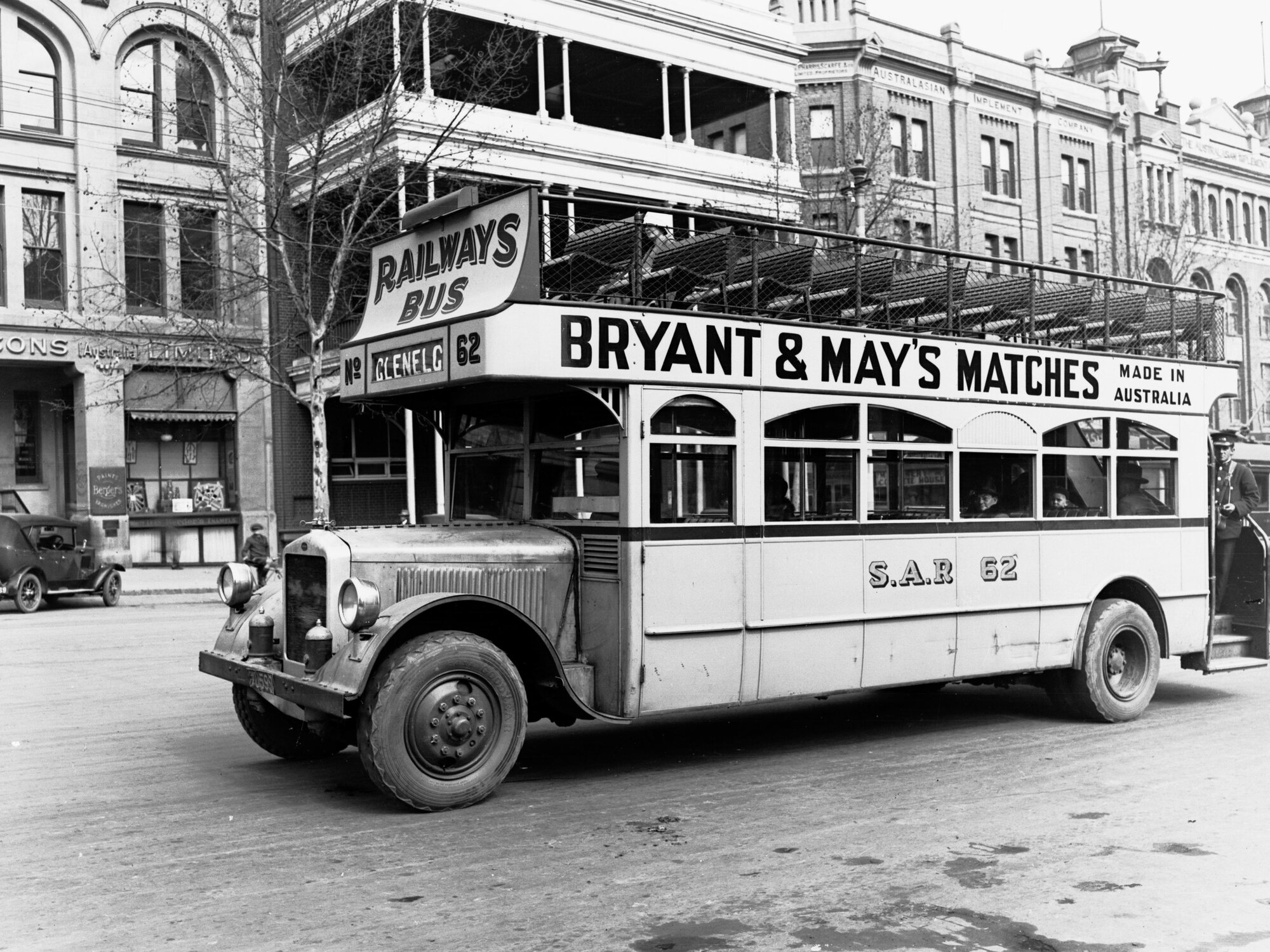 South Australian Railway Bus Showing Conductor and Passengers on Bus