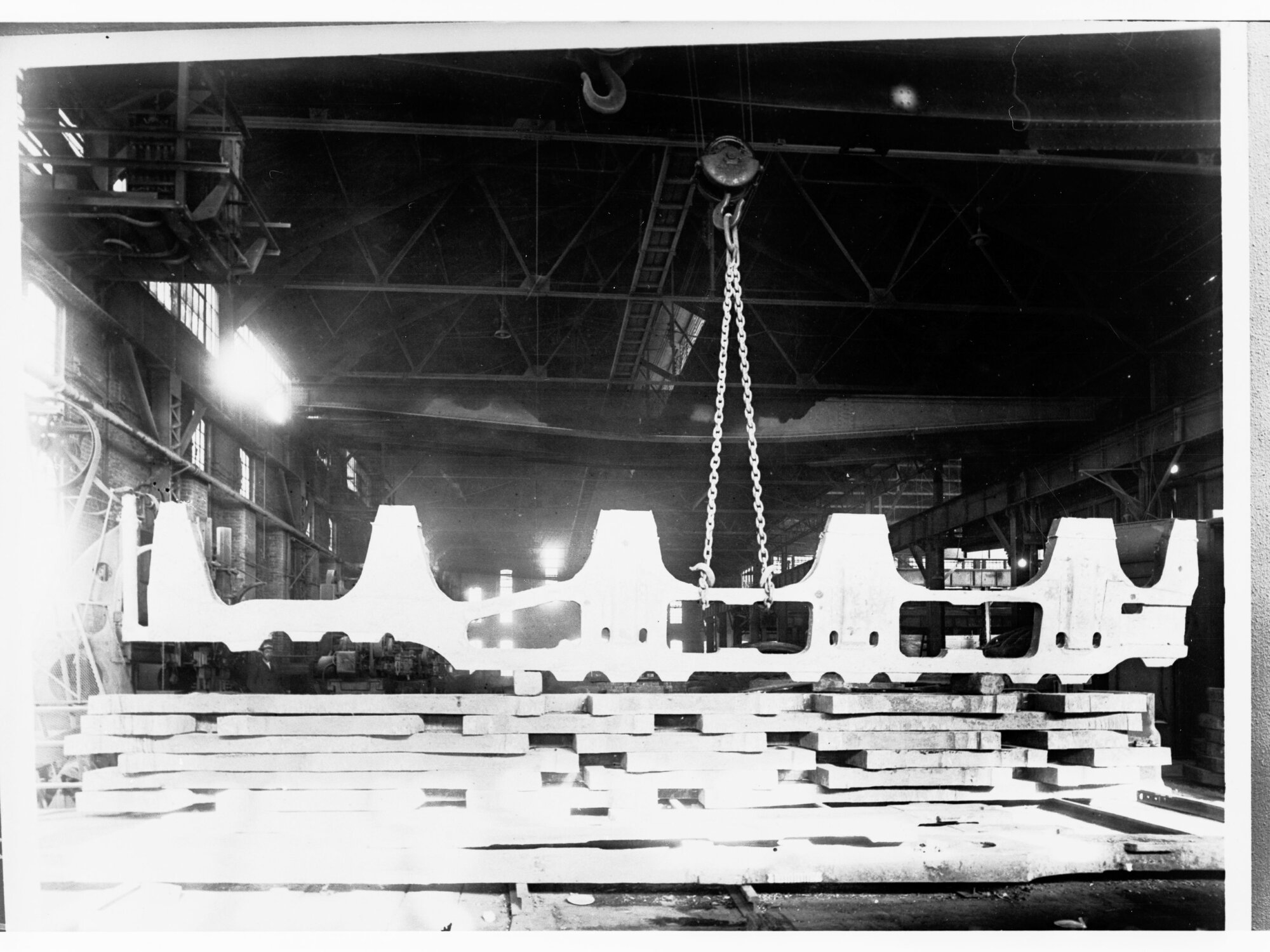 Armstrong and Whitworths works, Newcastle, England - railway locomotive being built