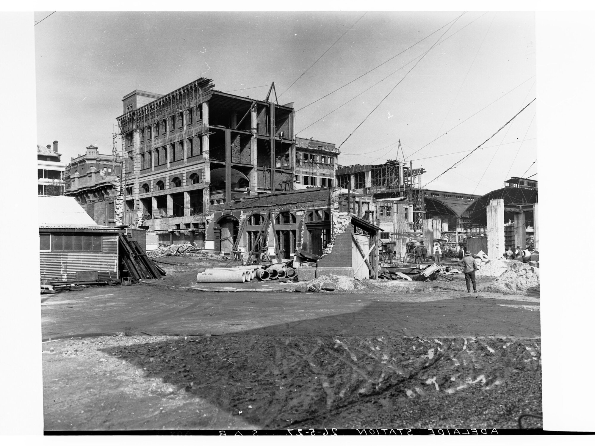 Adelaide Railway Station Under Construction Showing Workmen