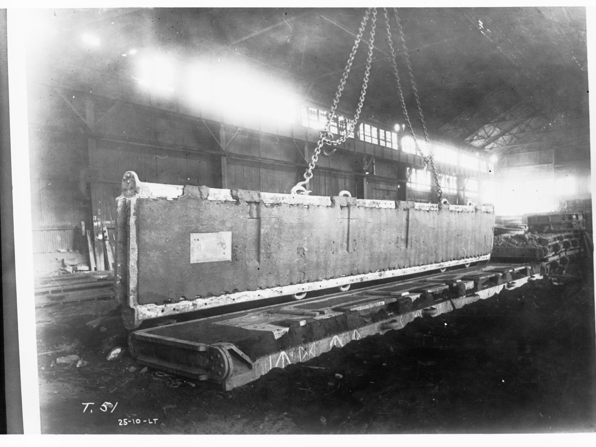Armstrong and Whitworths works, Newcastle, England - railway locomotive being built