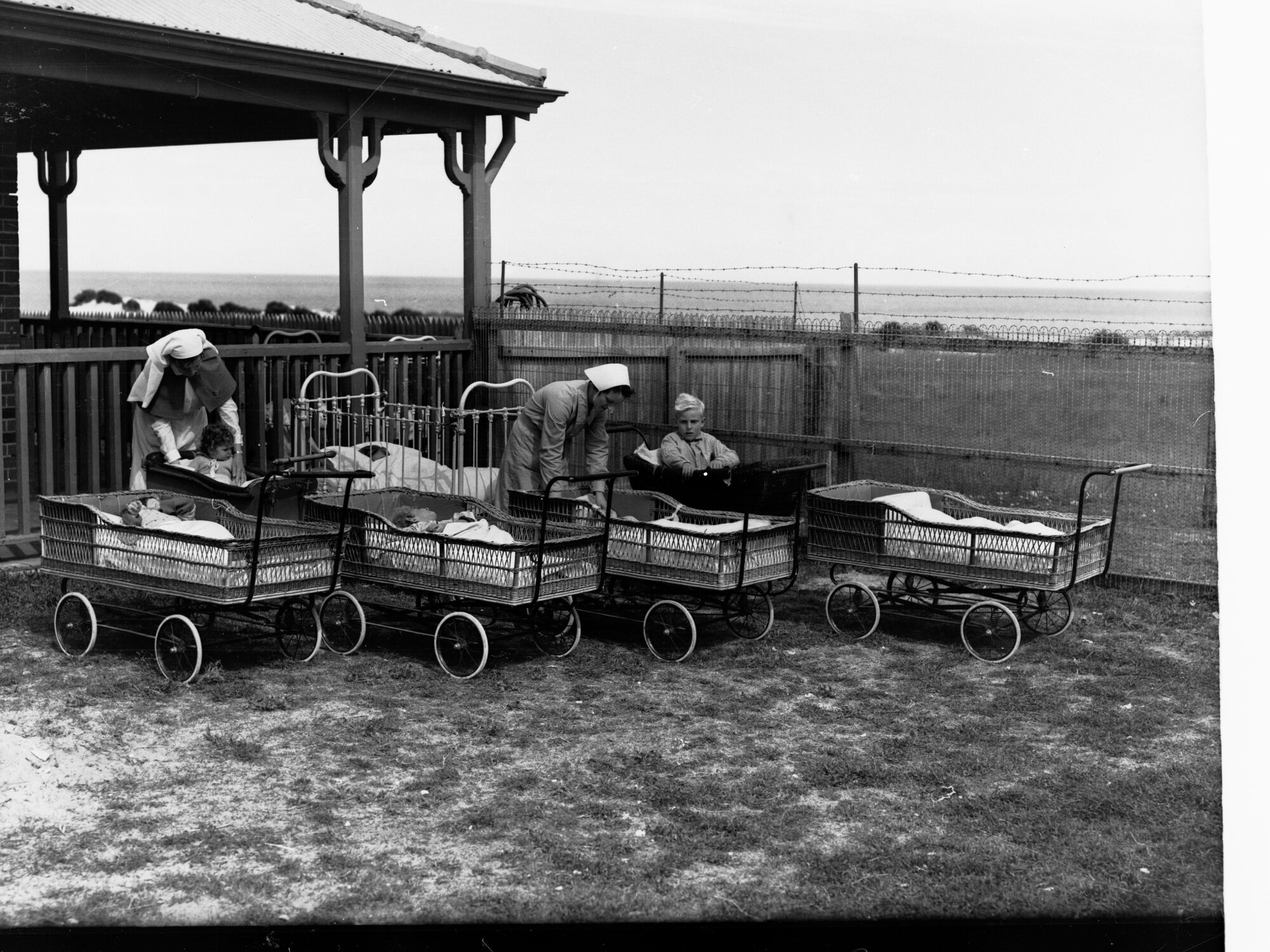 Young children in prams, Minda Home Brighton, 1937