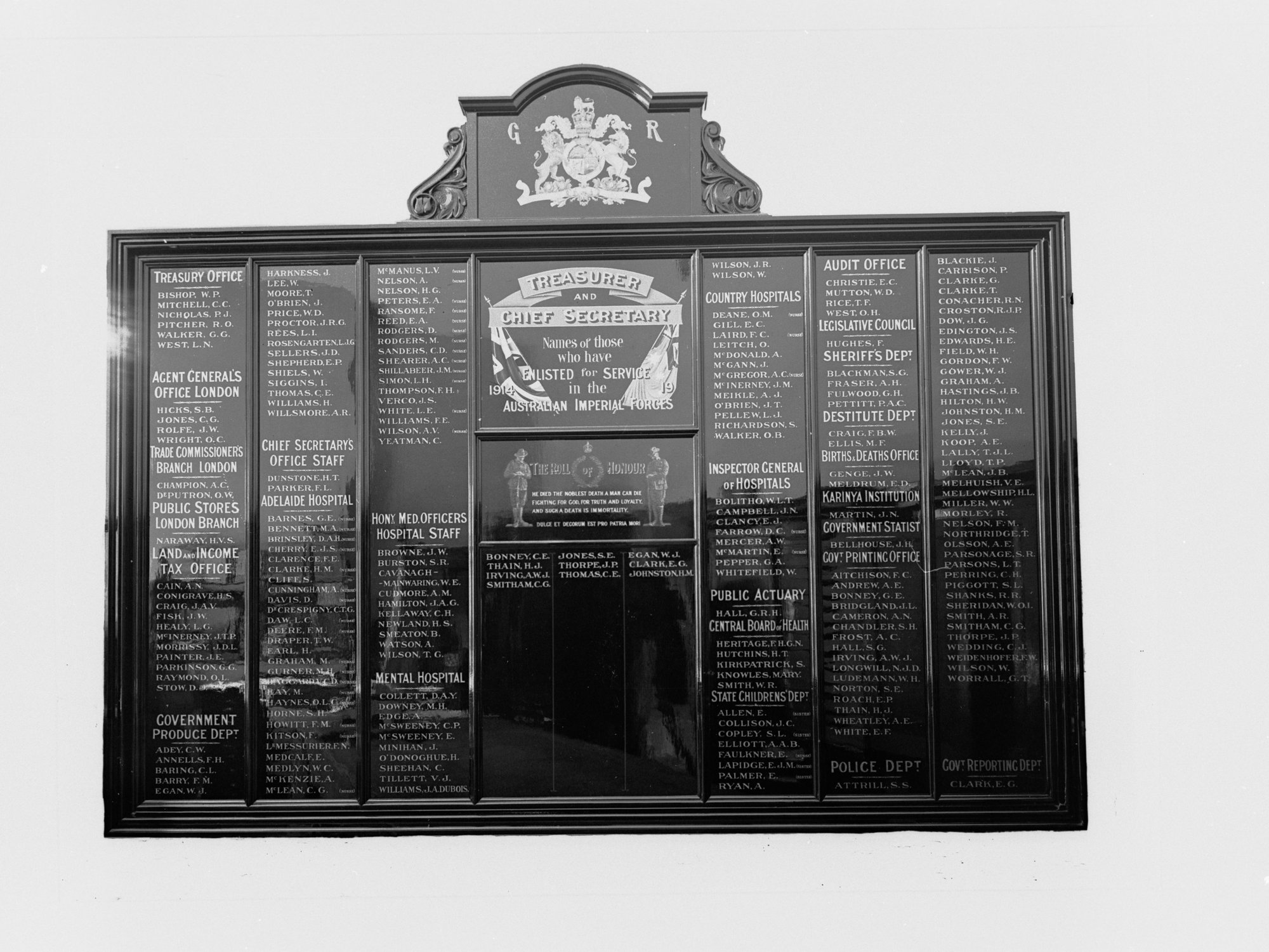 Great War Roll of Honour: Treasuer and Chief Secretary