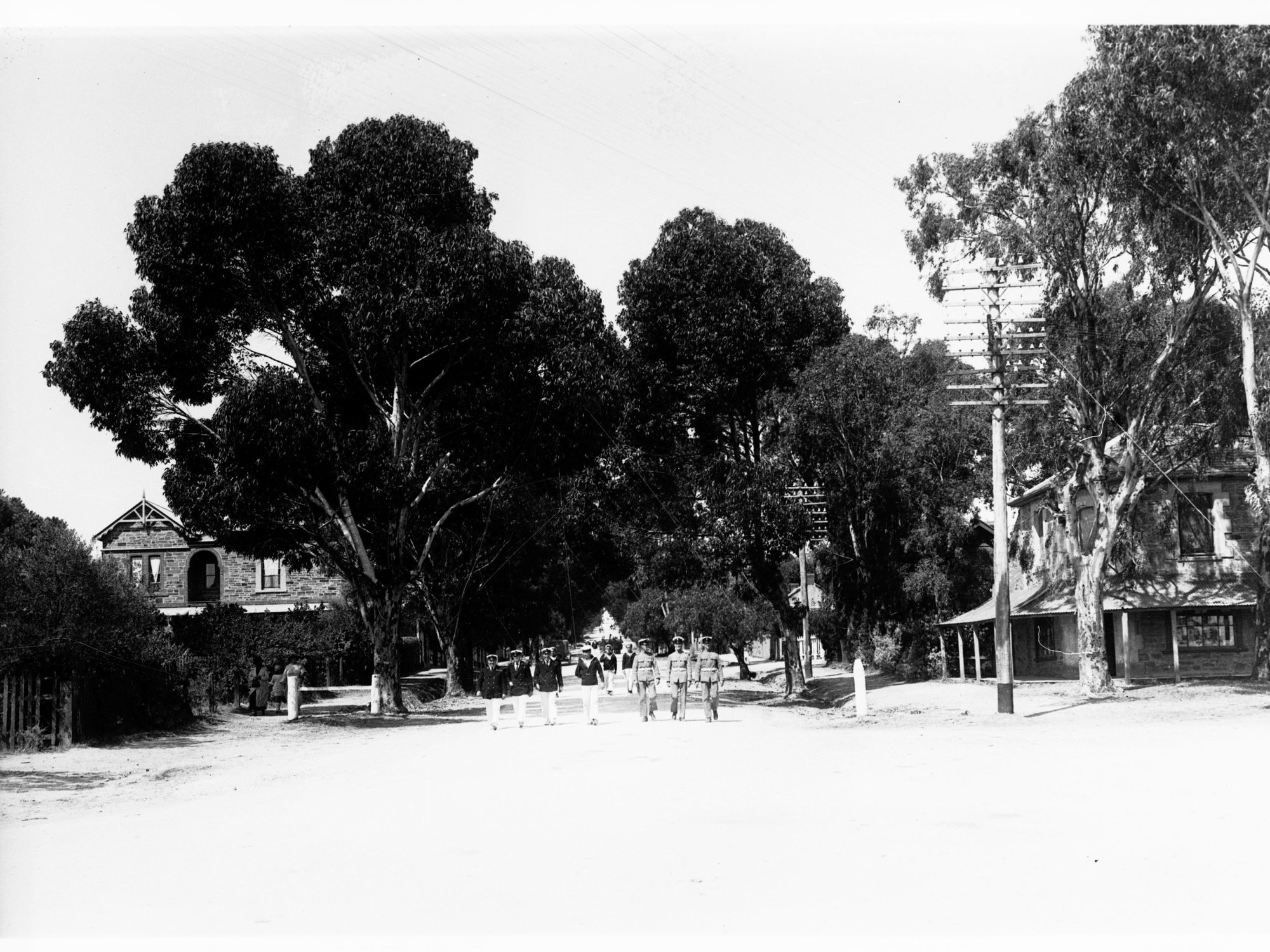 Visit to Willunga by the sailors from HMS Hood - parading down the street
