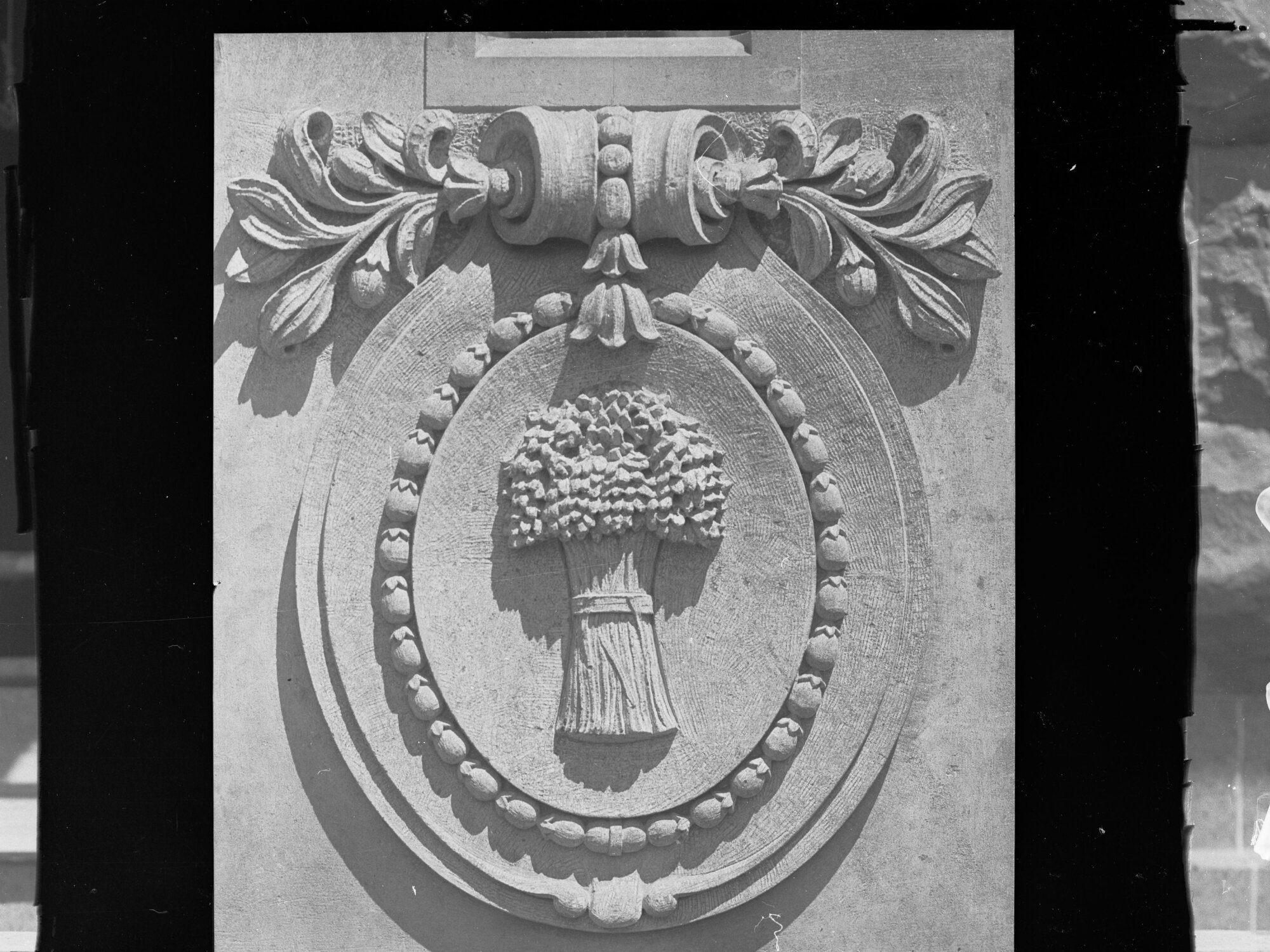 Carved stone panel for the Education Building