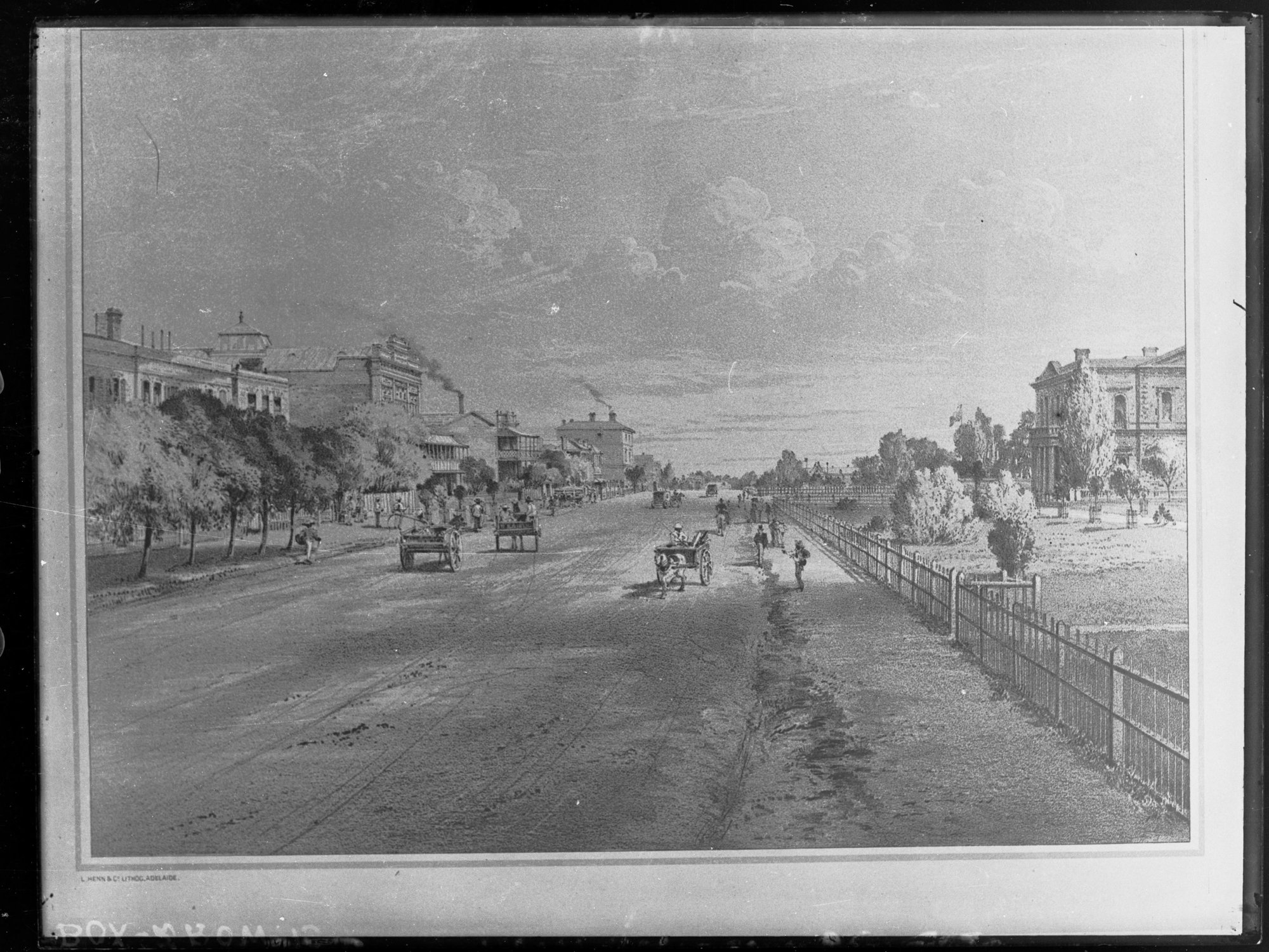 L Henn &amp; Co. Lithograph - Sketch of early Adelaide showing North Terrace c. 1850s