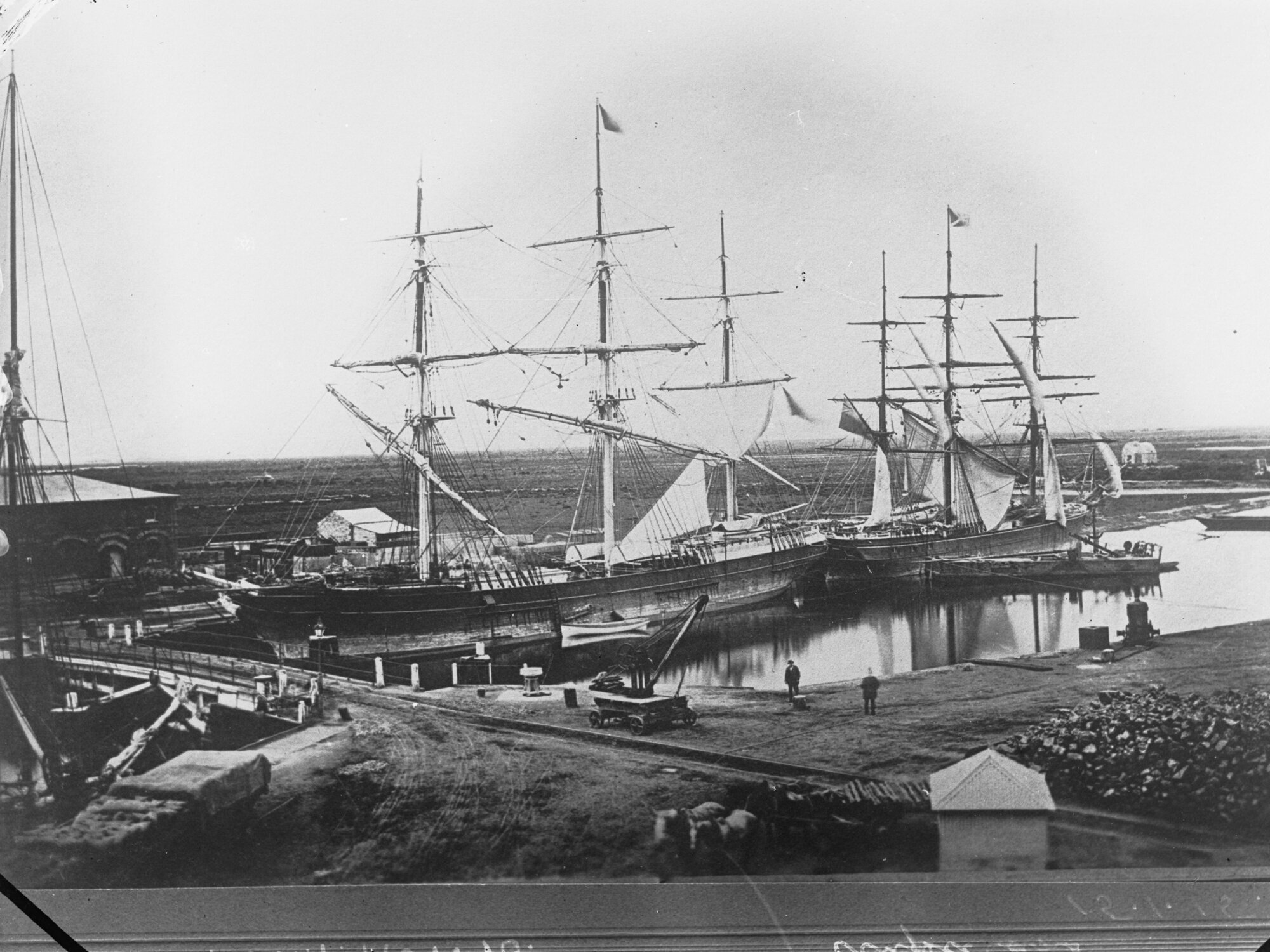 Two wool clippers - "Pekina" is on the left and the "Coonatto" is on the right - taken at the Basin Wharf Port Adelaide - Harbours Board Report