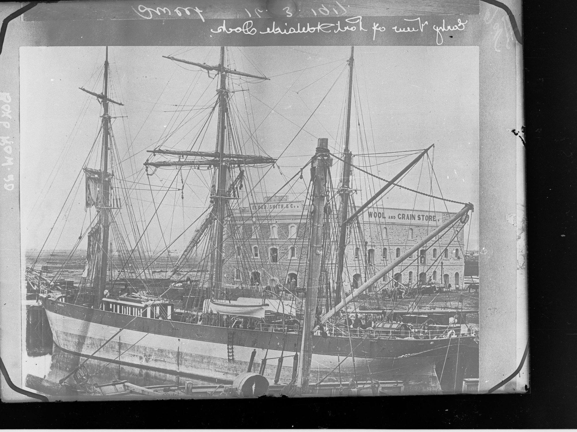 Port Adelaide Dock, with the barque Primera and Elder Smith and Co Wool and Grain Store