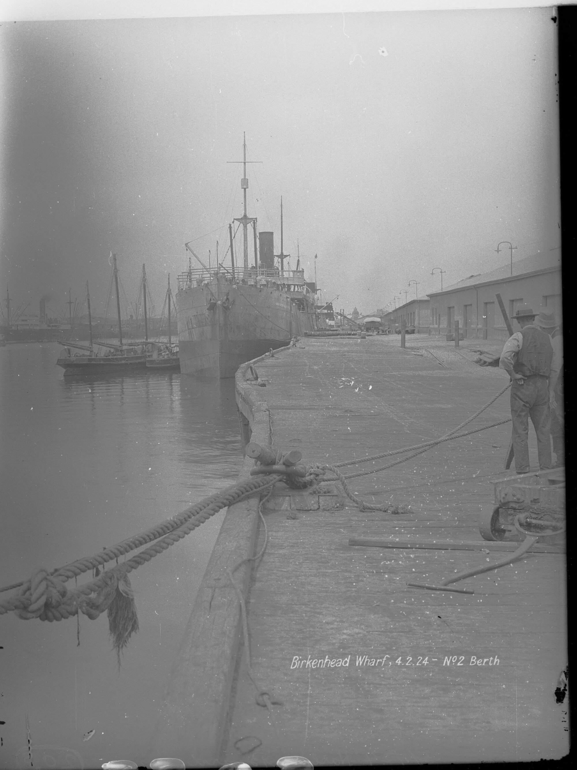 Birkenhead Wharf No. 2 Berth - shows steamship Australpool berthed at wharf and waterside workers