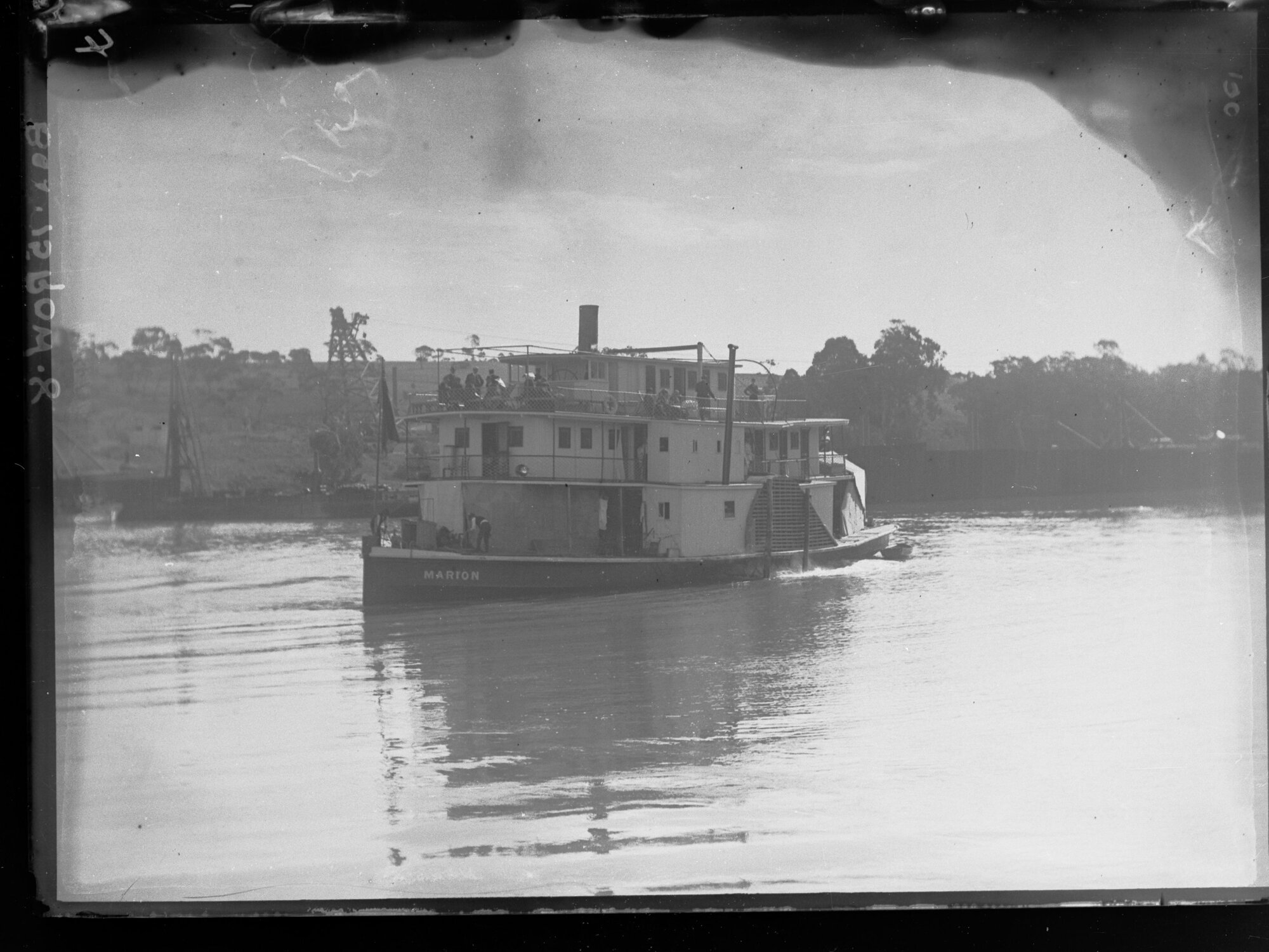 Premier's conference showing paddlesteamer "Marion" on the Murray River 