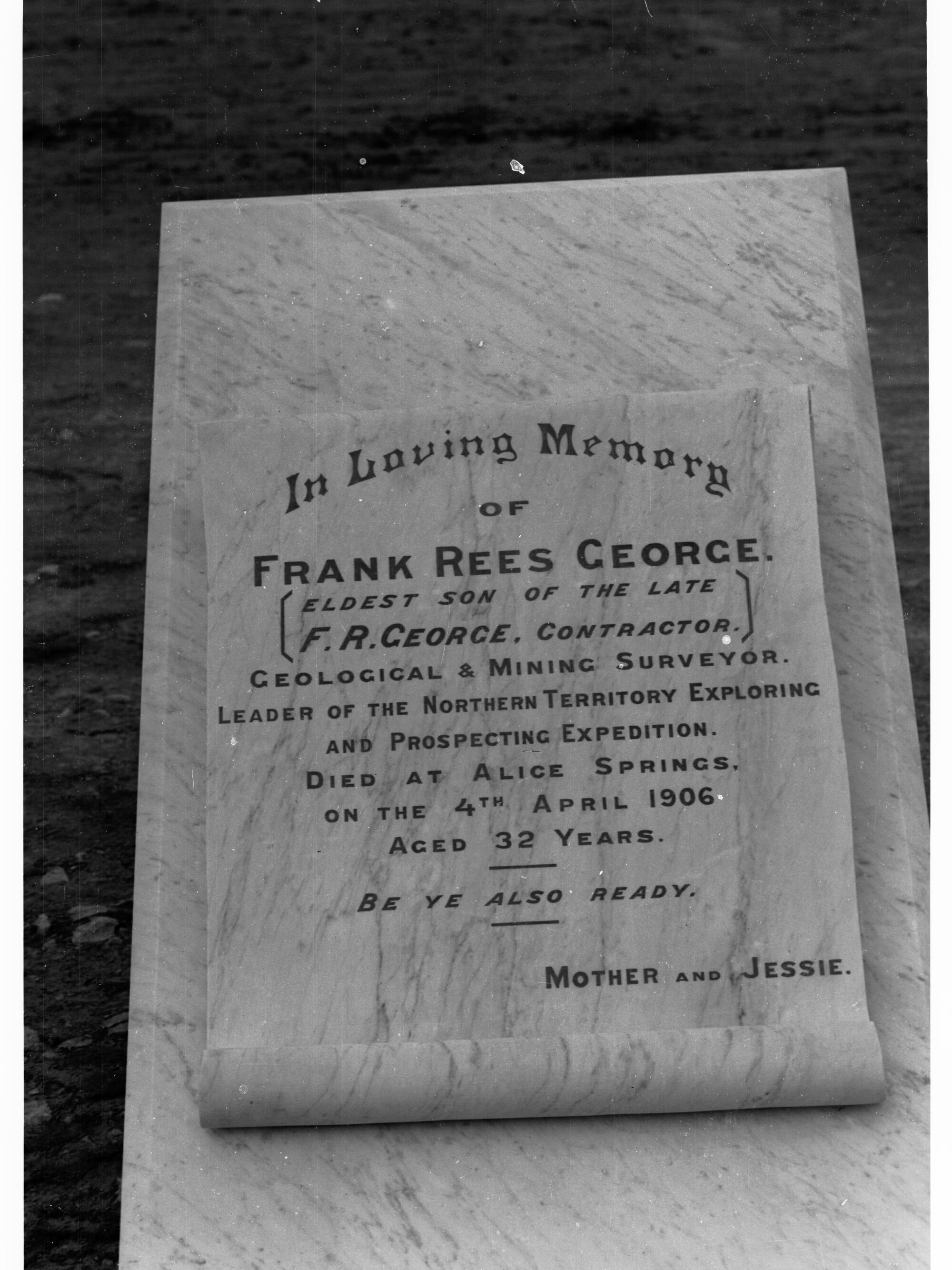 Headstone George Rees Frank, Geological and mining surveyor | History Trust