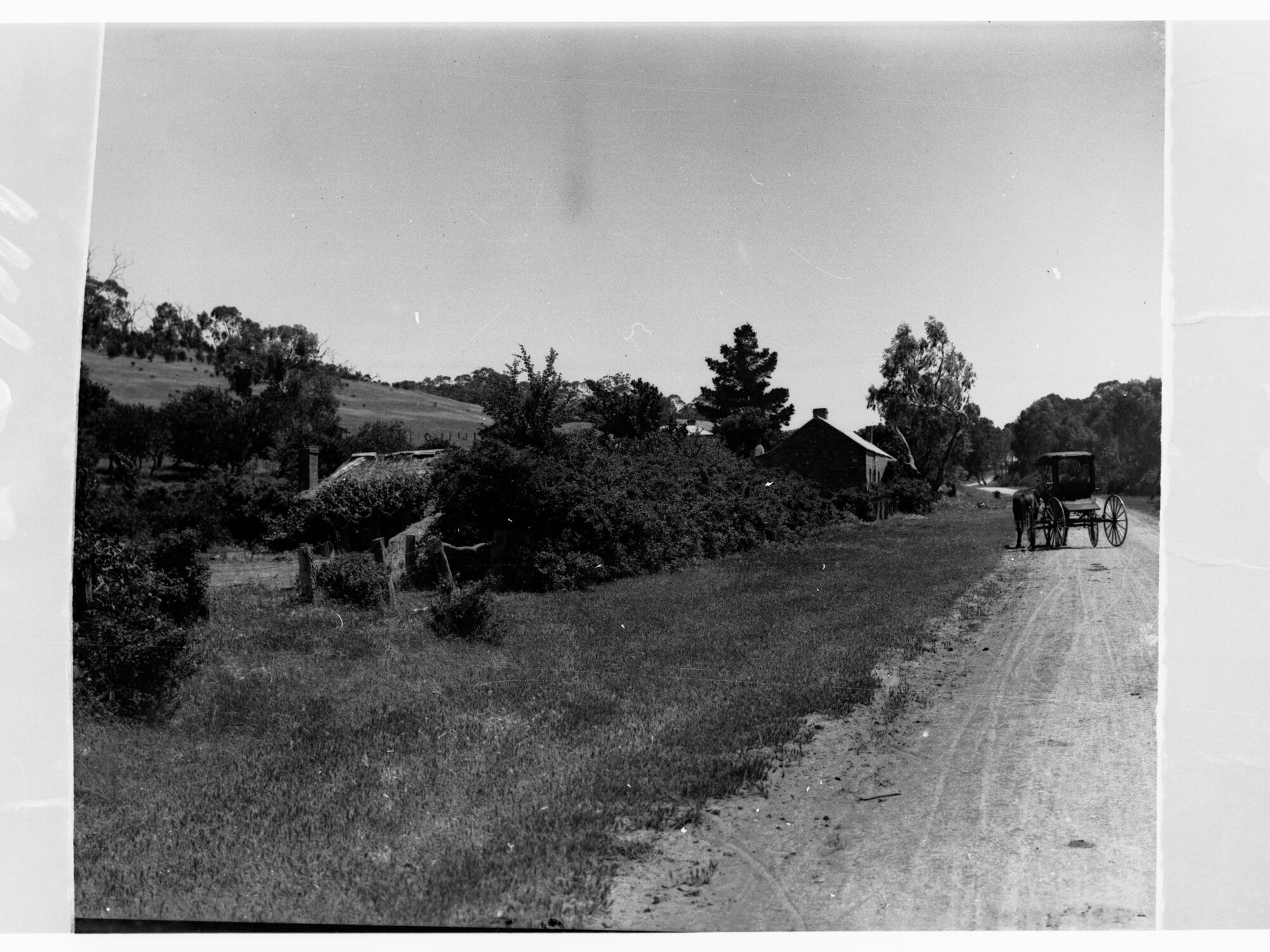 Horse and Carriage on a road by a farm at Penwortham near Clare
