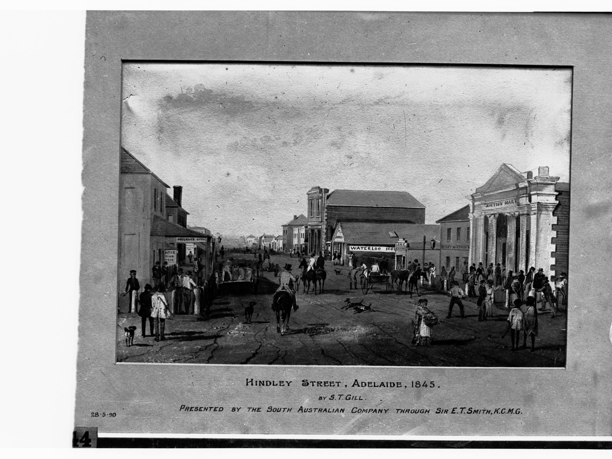 Hindley Street, 1845 - Sketch by S T Gill - Presented by the South Australian Company through Sir E T Smith, KCMG