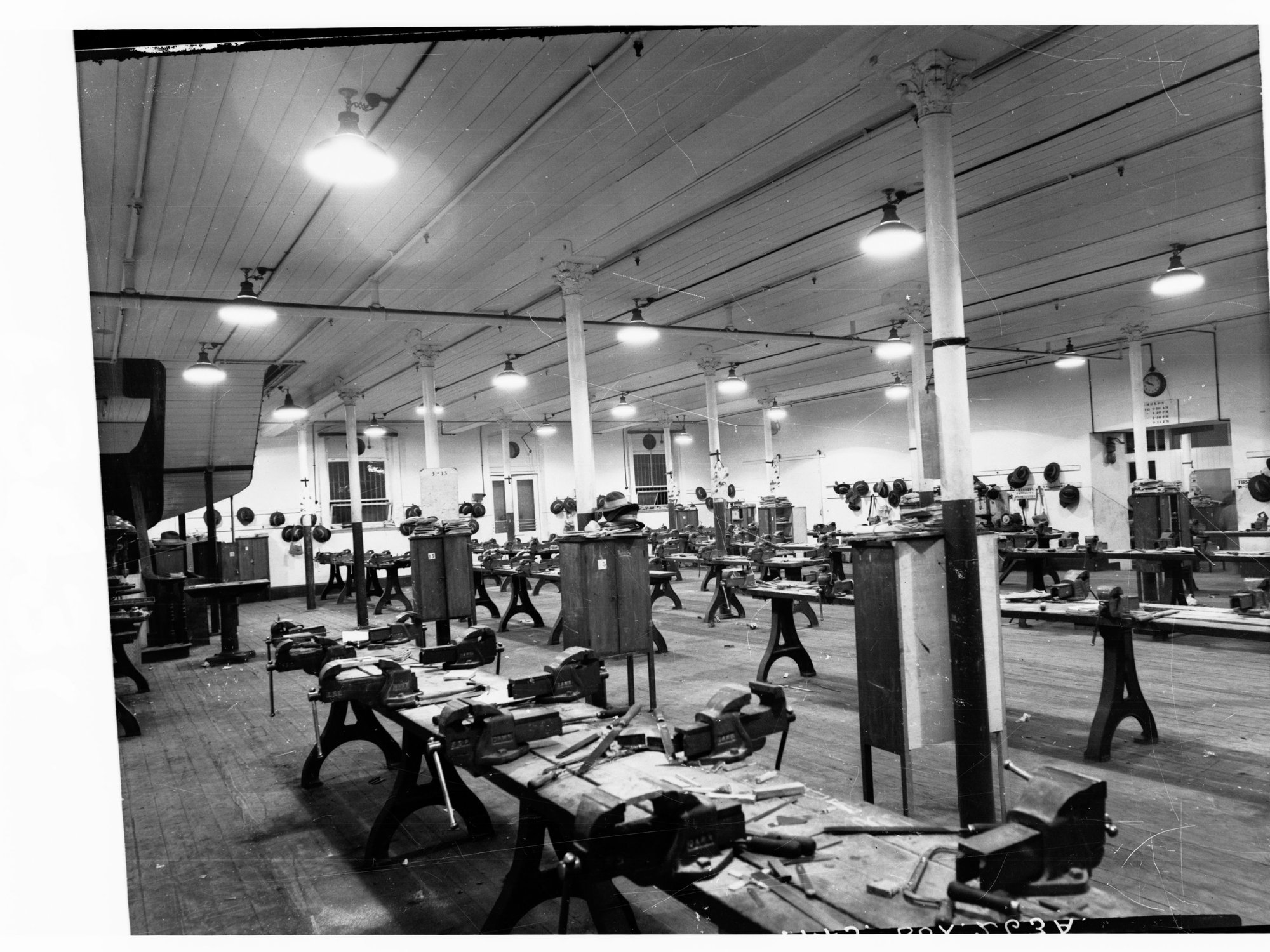 North Terrace Trade School Showing old lighting system in woodwork room