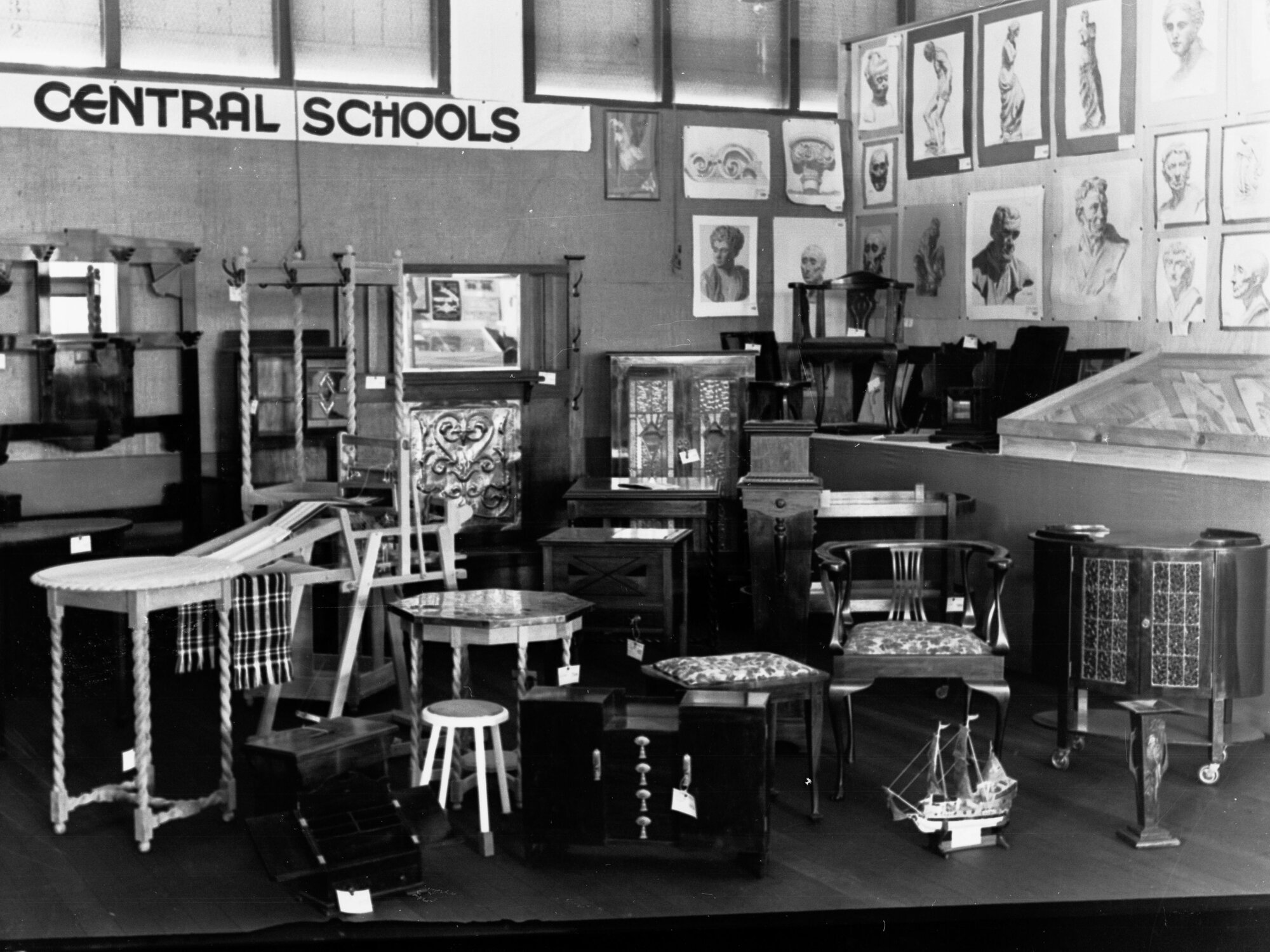 Centenary exhibition central schools display, woodwork and art
