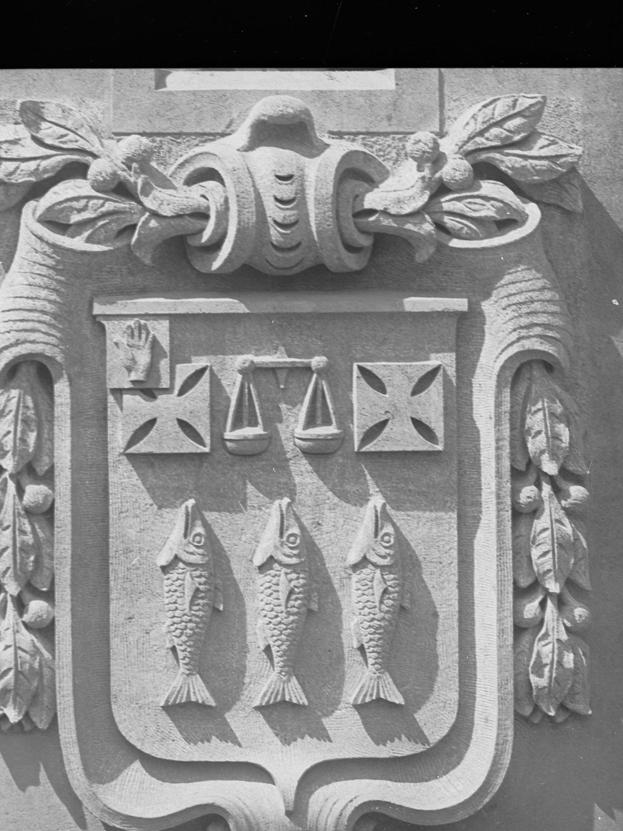 Carved stone panel for the Education Building