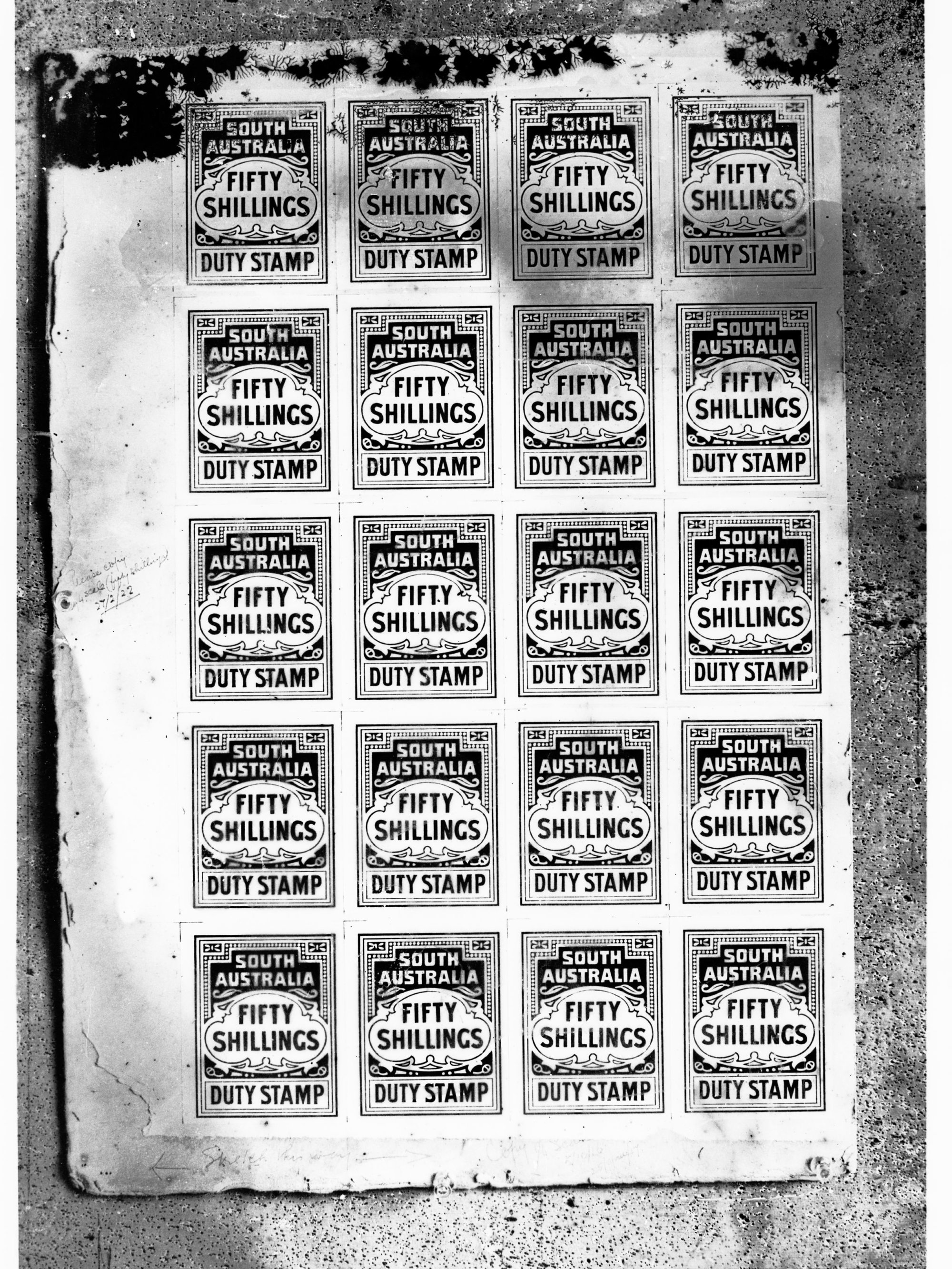 Twenty Duty Stamps at Fifty Shillings each