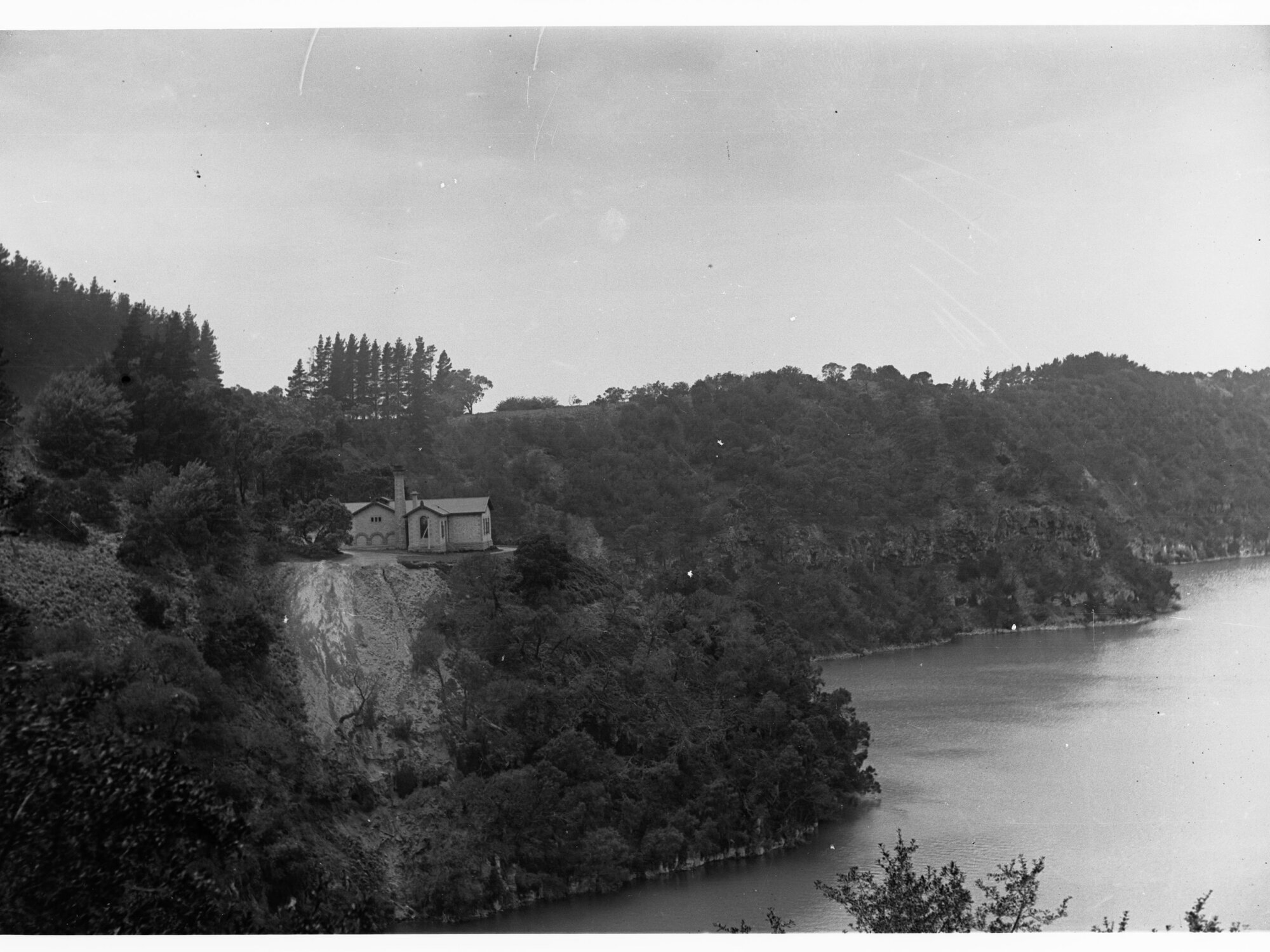 Blue Lake - Mount Gambier, pumping station can be seen on the hill