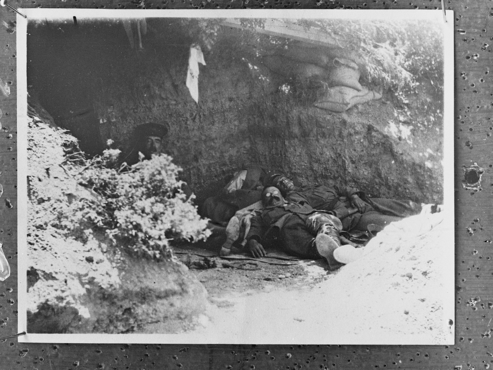Soldiers at rest in a dugout - World War 1 