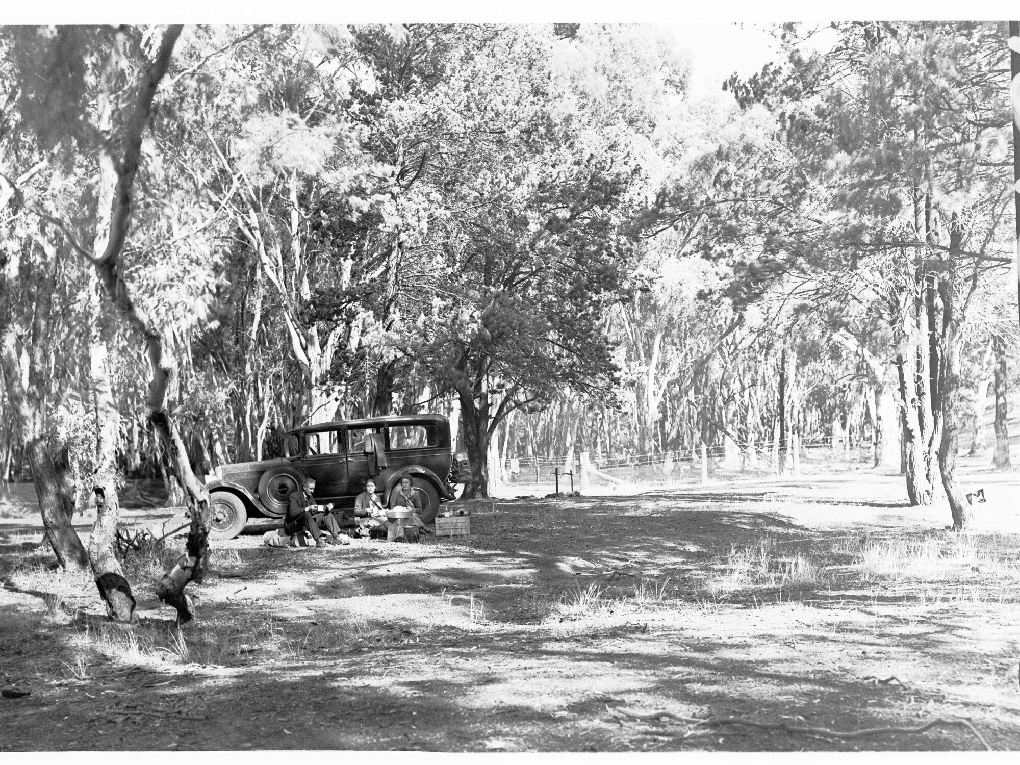 People having picnic next to their car (Studebaker) - near Port Augusta