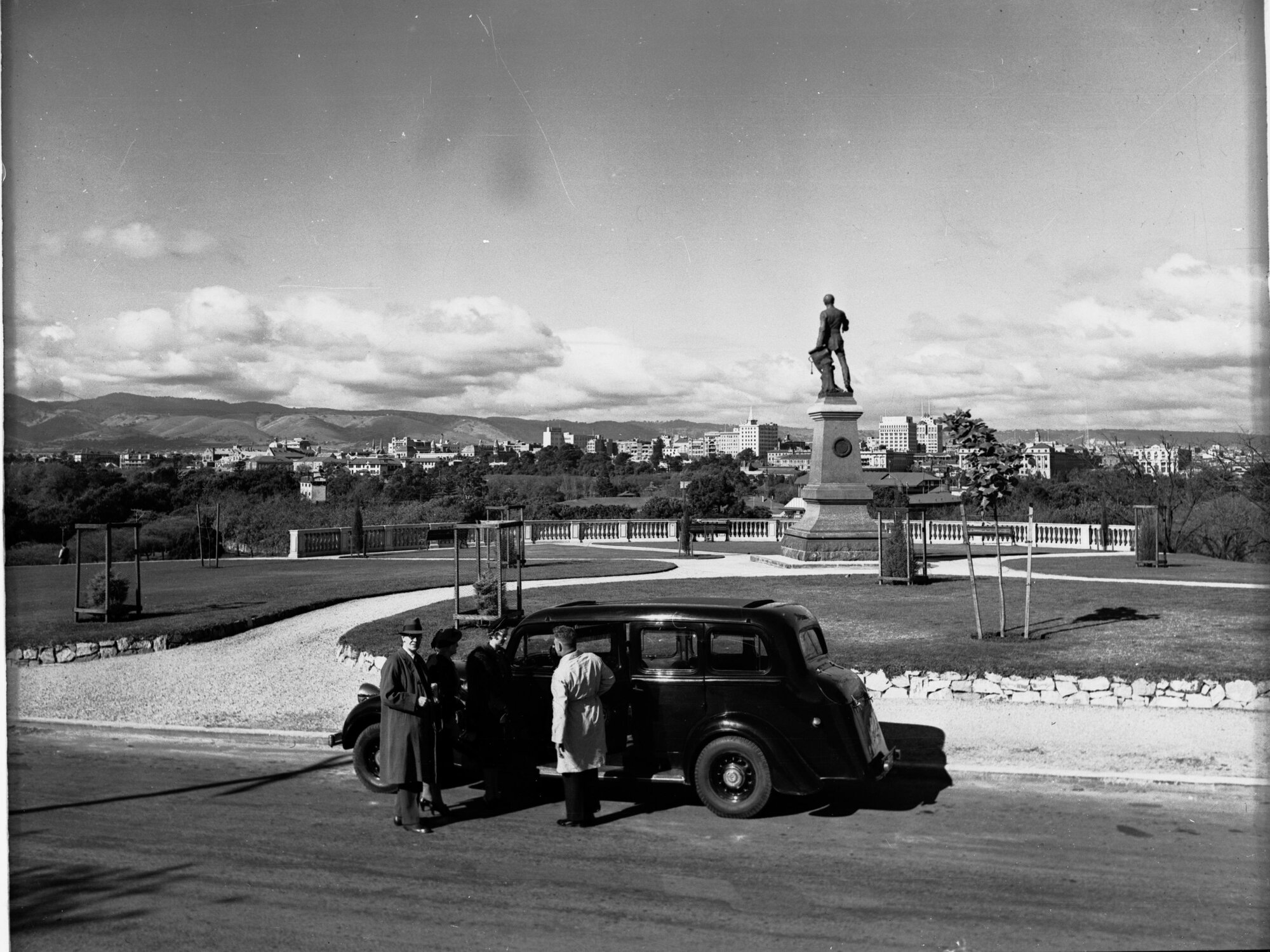 Montefiore Hill Showing Statue of Colonel William Light - City Buildings in Background, Automobile