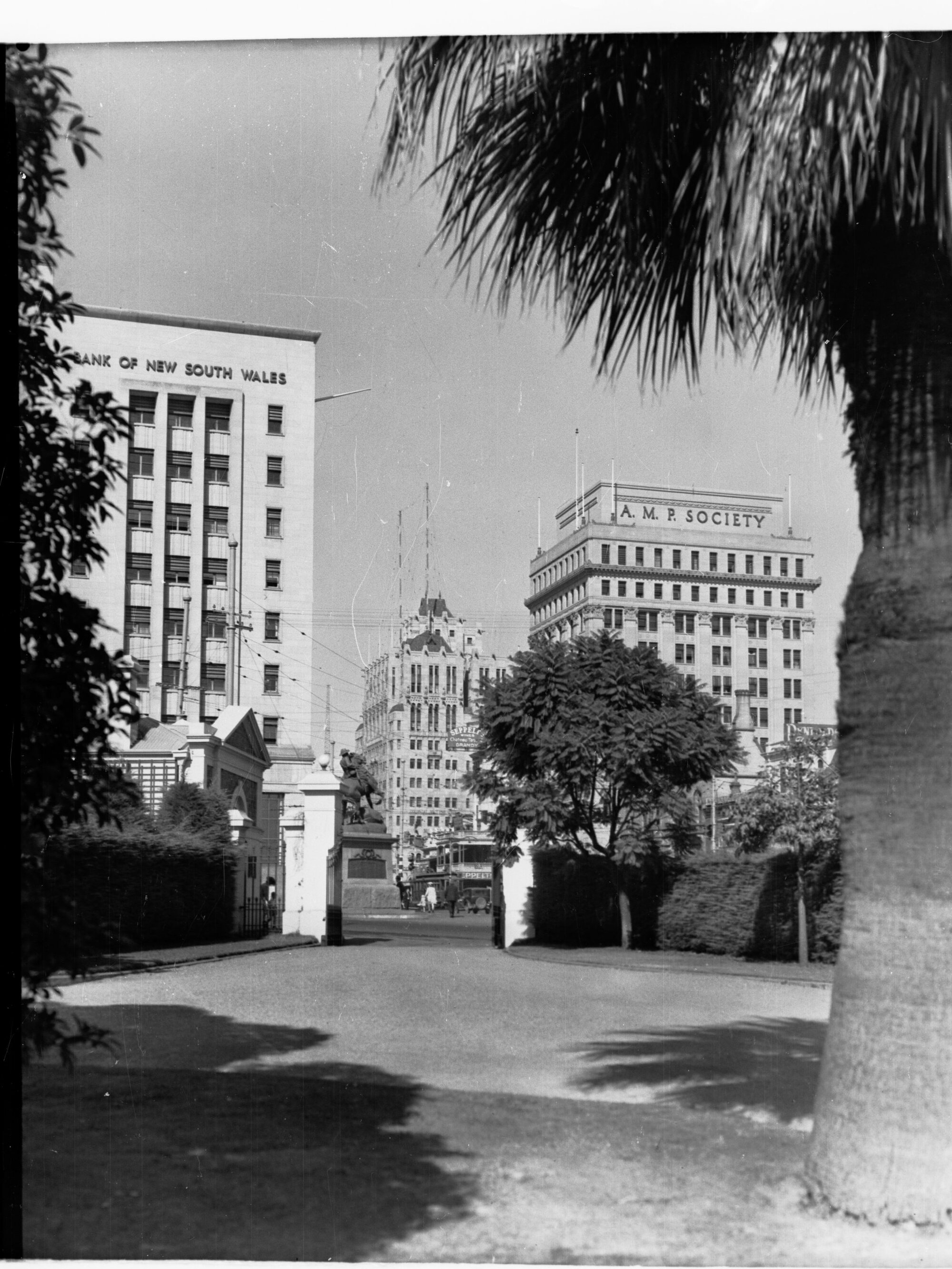 King William Street from Government House - AMP Society and Bank of New South Wales showing and statue of Boer War house