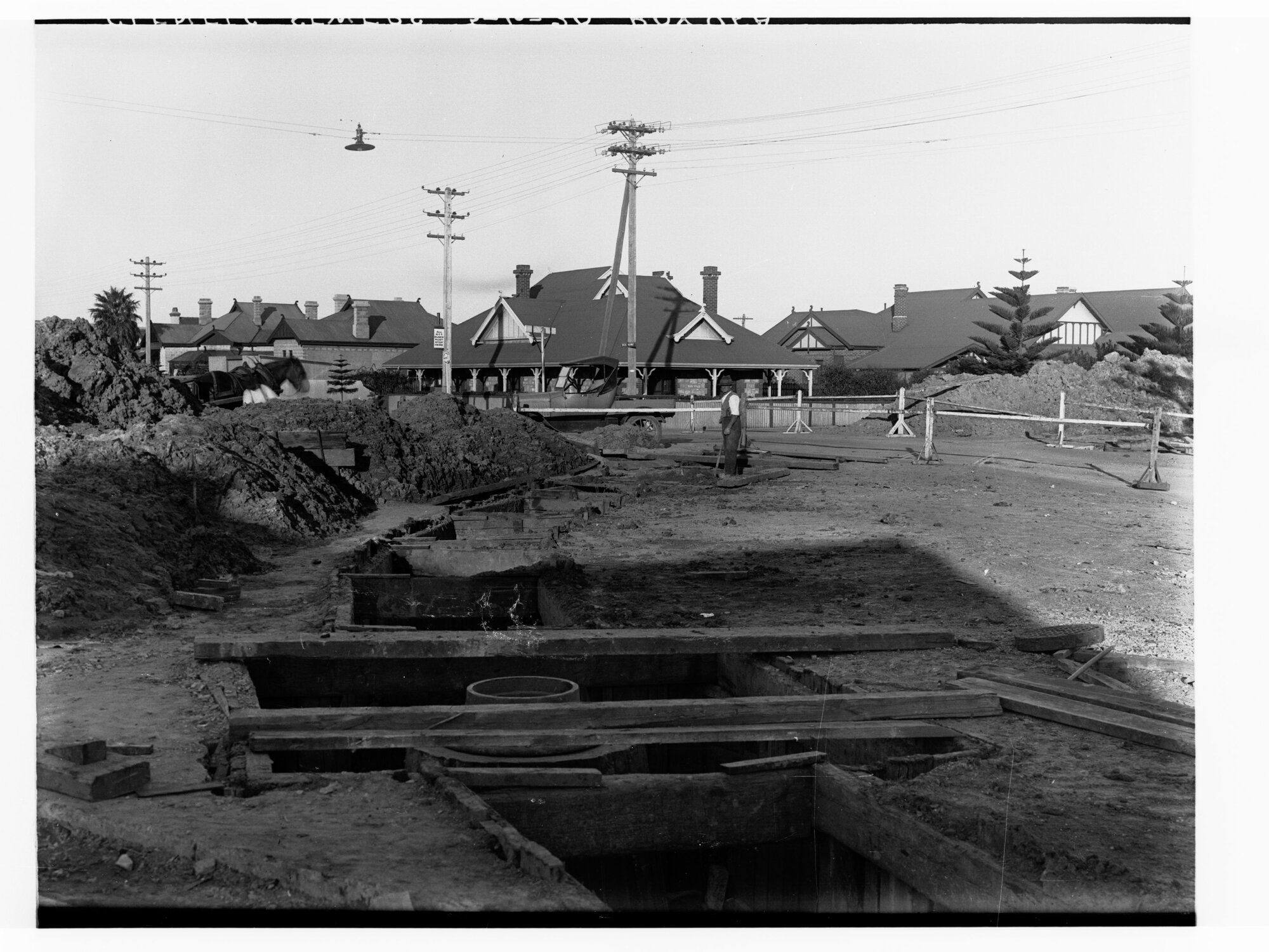 Cross Roads Sewerage Works showing houses