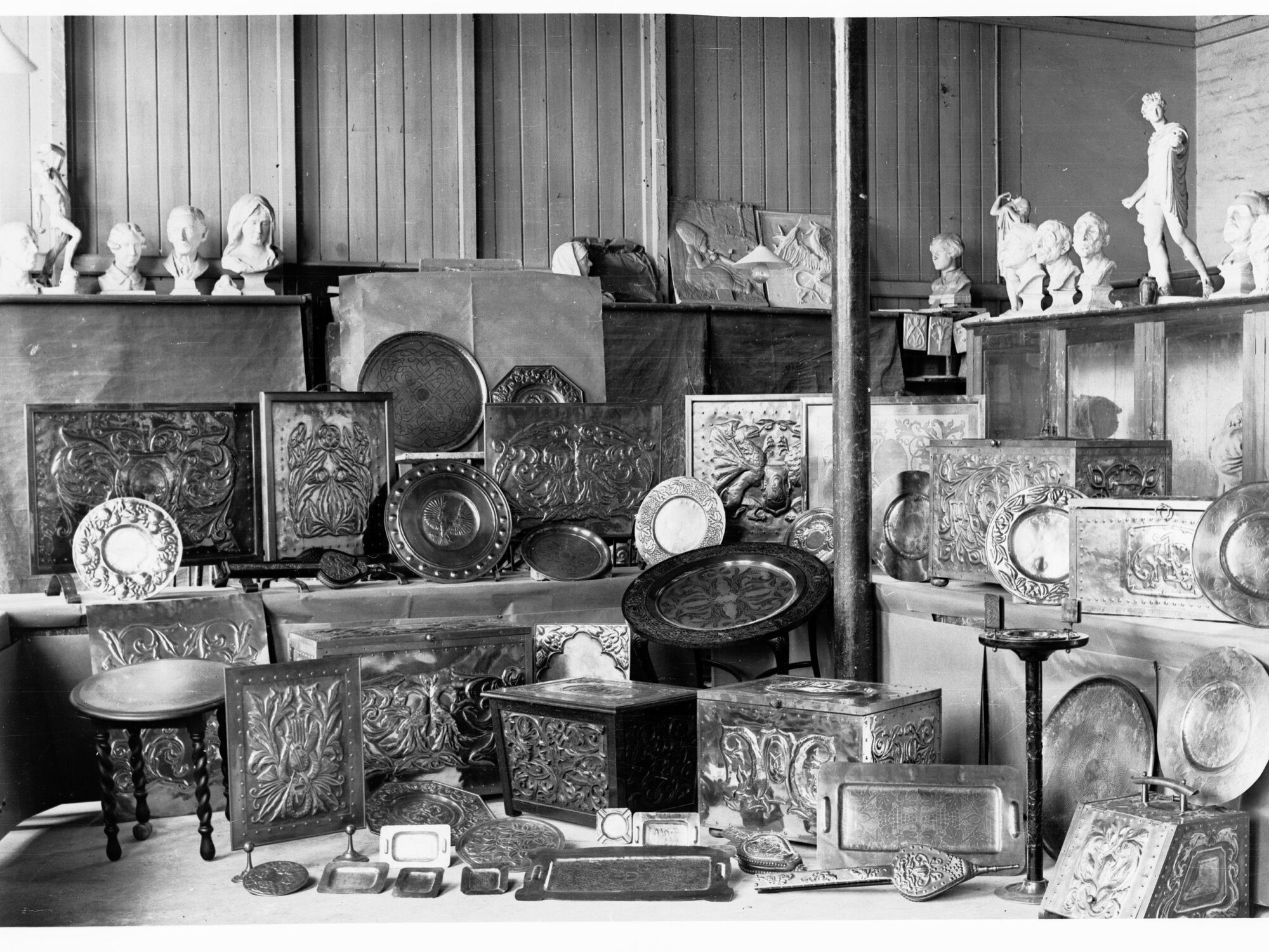 Repousse and wood carving display for the School of Arts | History Trust