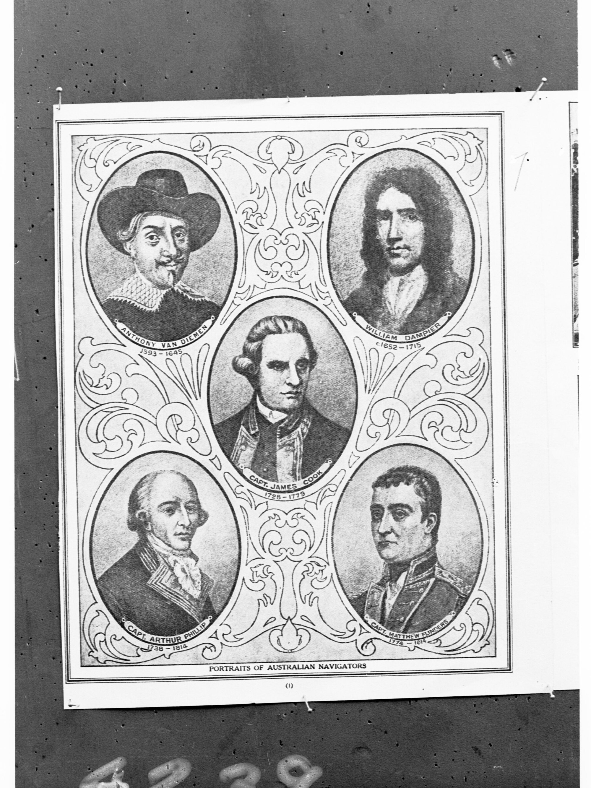 Portraits of Australian Navigators - Anthony Van Diemen, William Dampier, James Cook, Arthur Phillip and Matthew Flinders