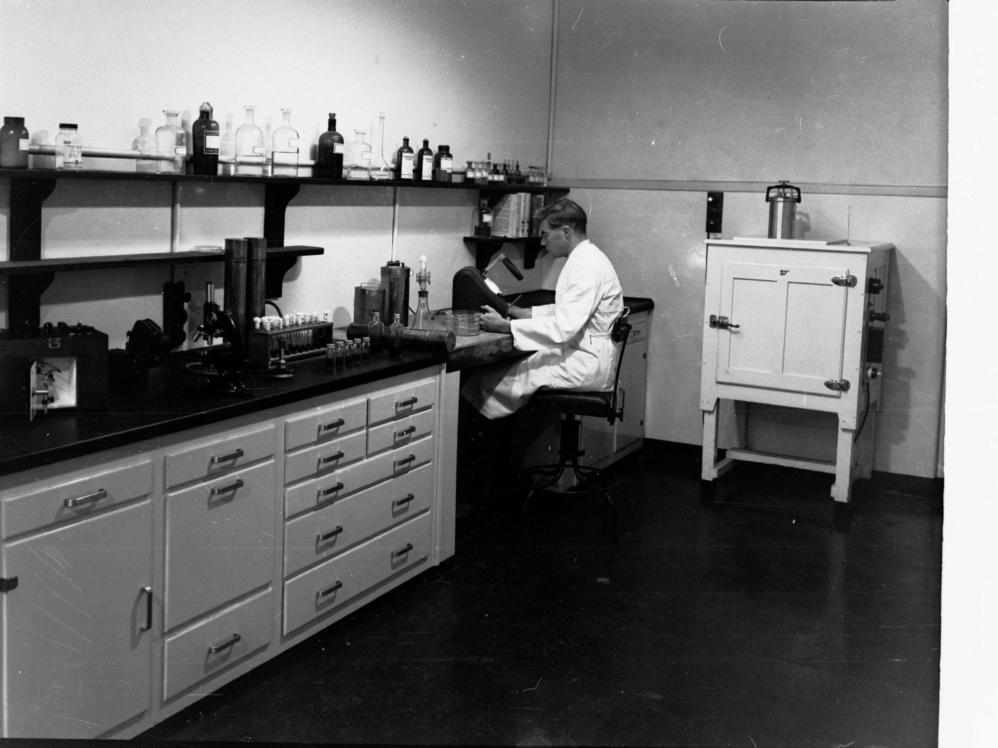Engineering and water supply, man working in laboratory - Glenelg Sewerage Treatment Works