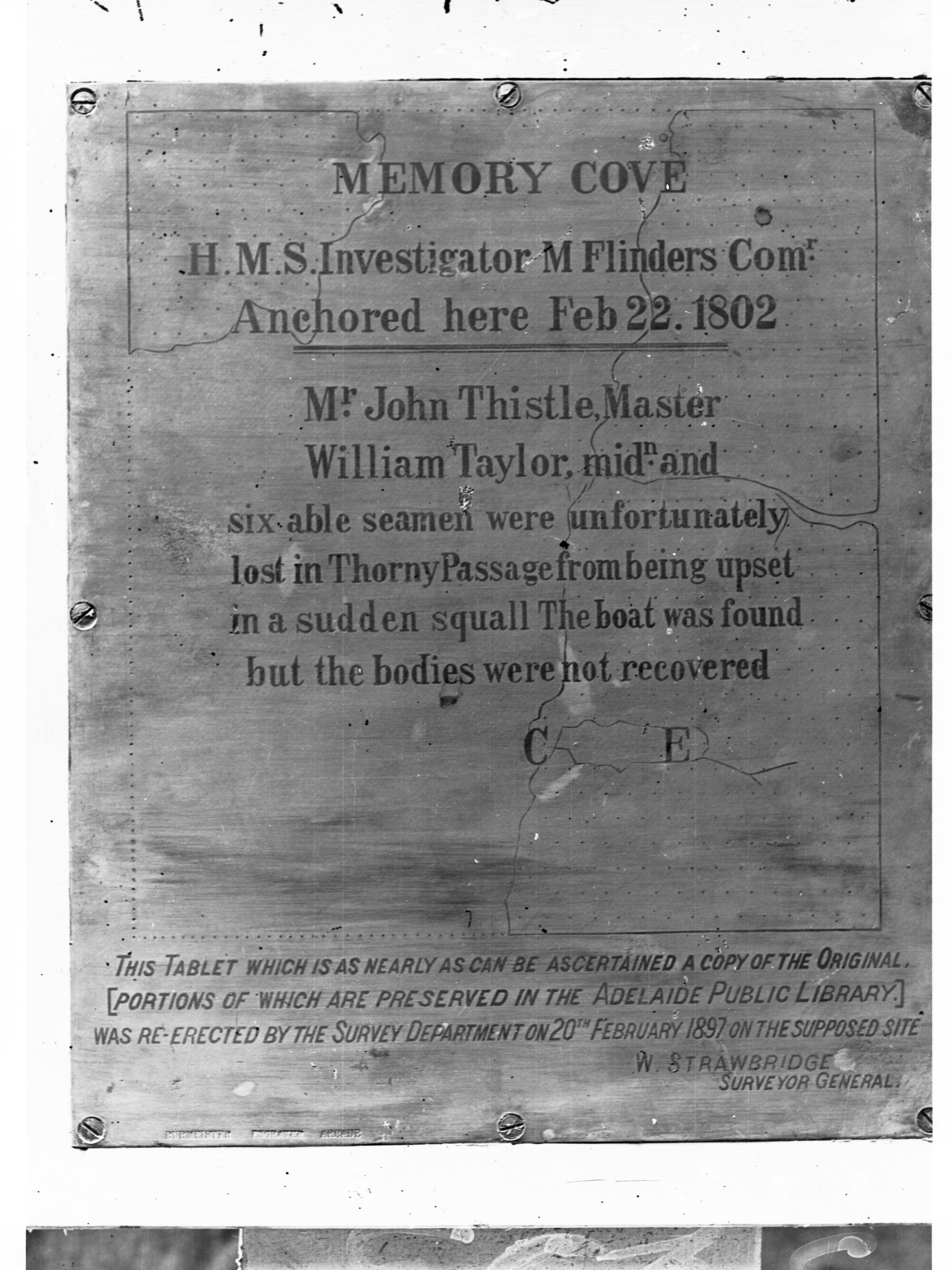 Memorial Plaque at Memory Cove Where HMS Investigator Matthew Flinders Anchored 1802