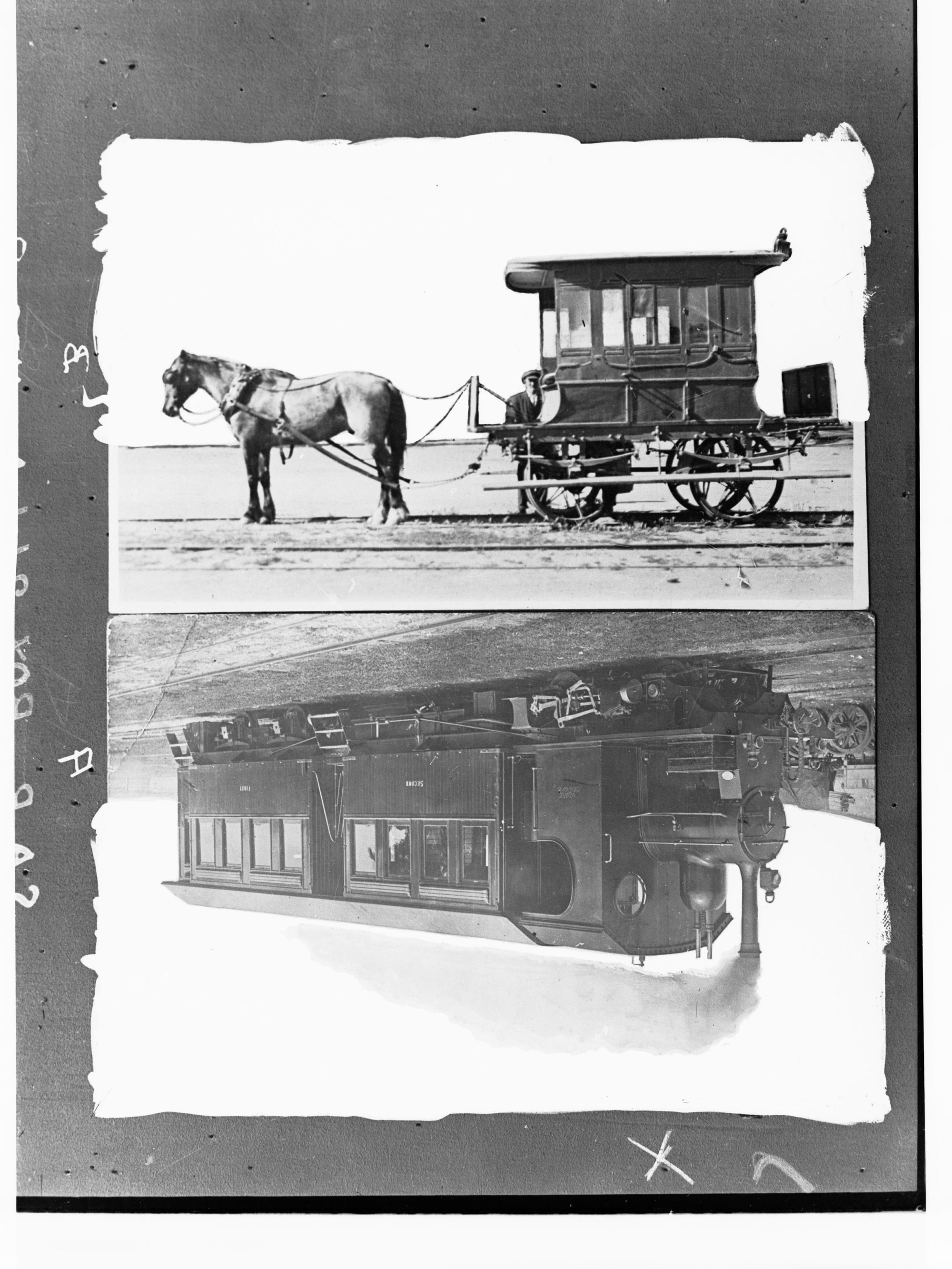 Pie Cart at Mundoora and Steam Motor Coach built in 1906 (2 photos on one)