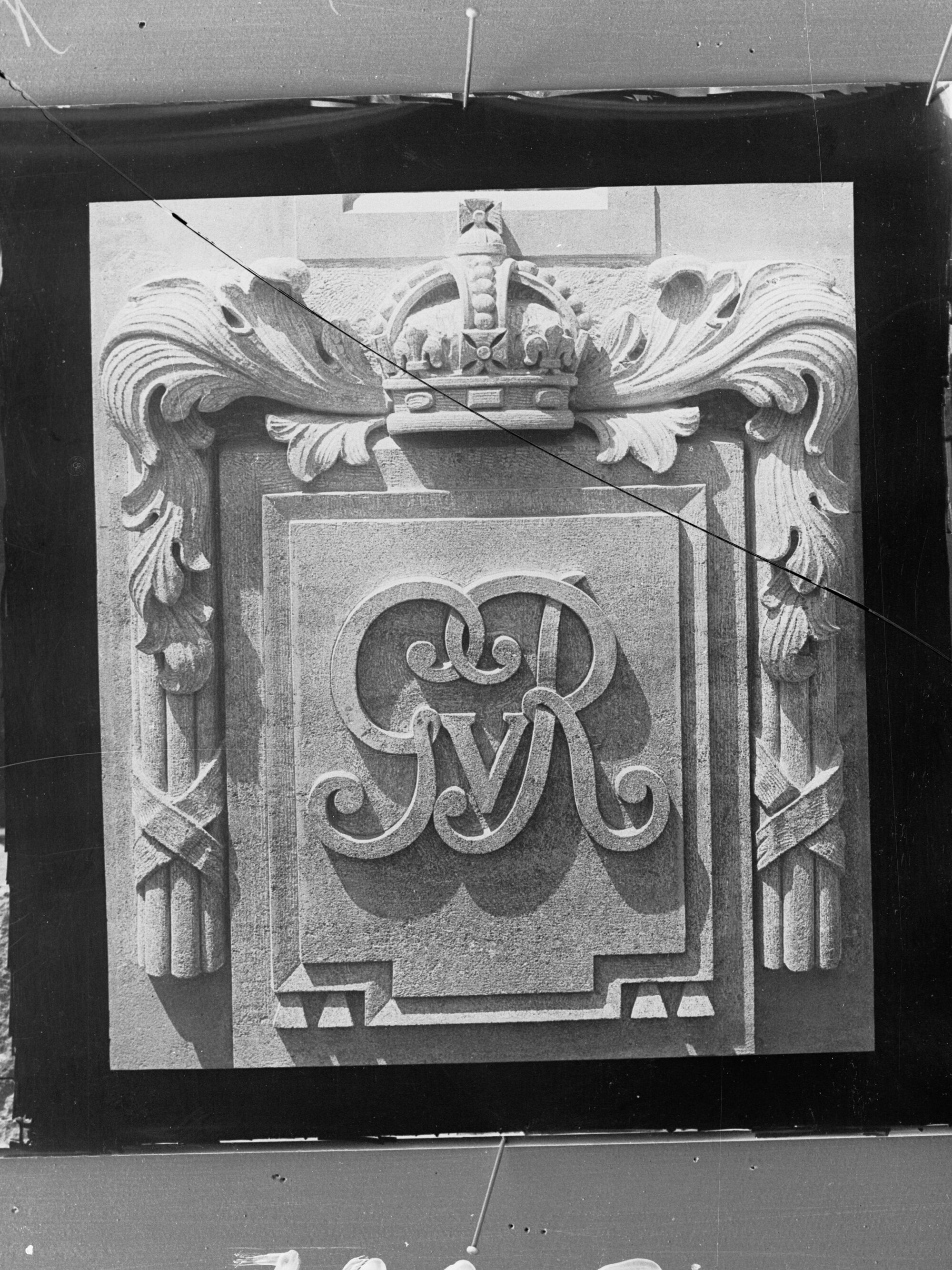 Carved stone panel for the Education Building