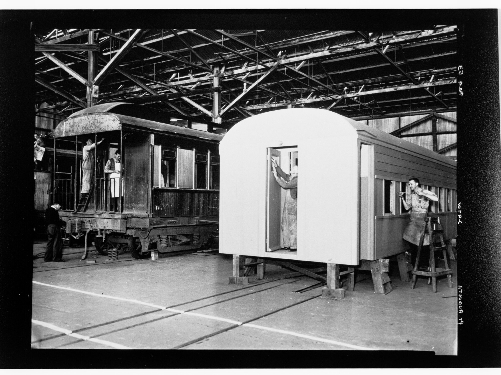 Port Augusta - men building/working on railway carriages