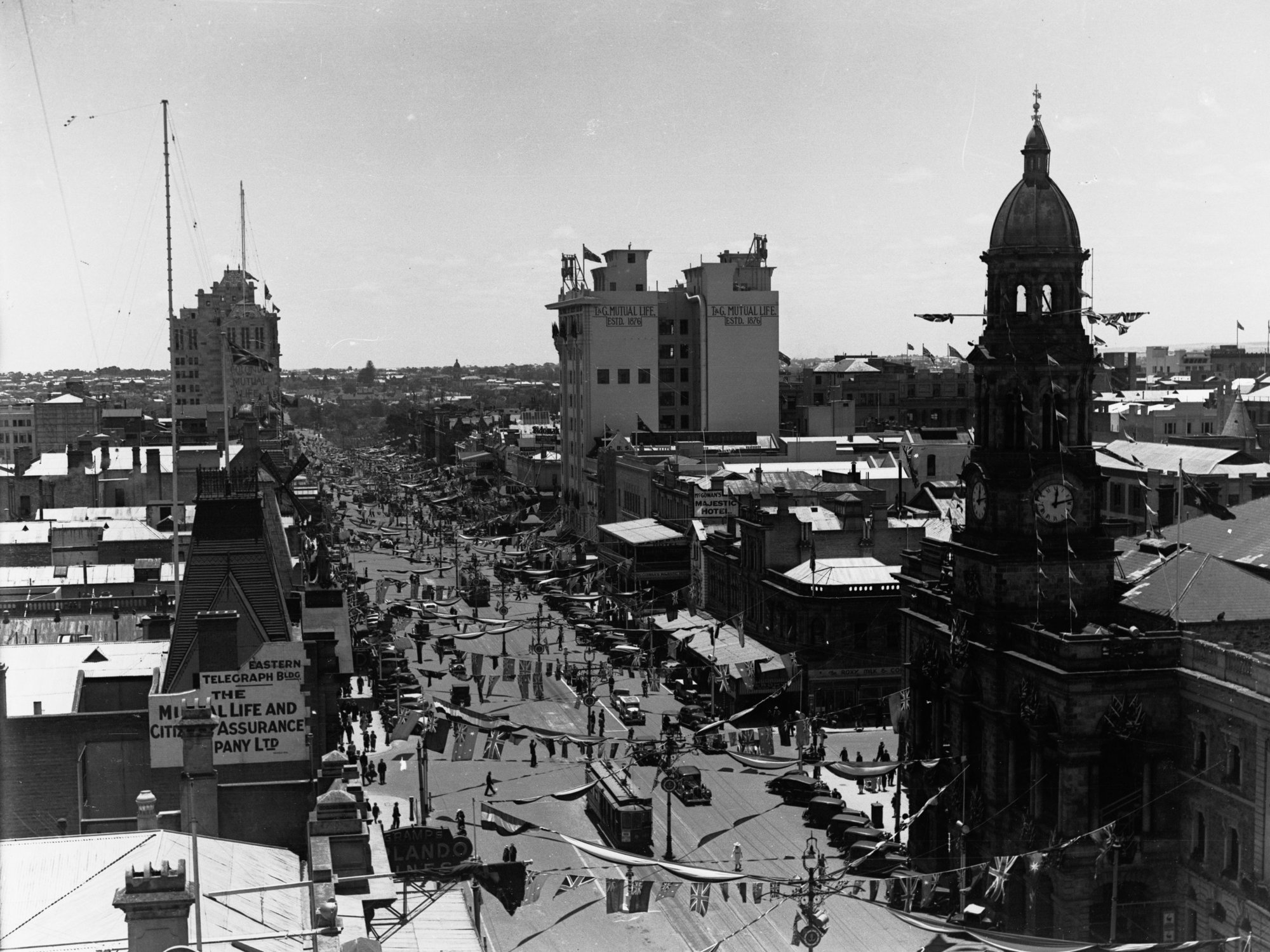 Pageant of progress King William street for state centenary, taken from post office building