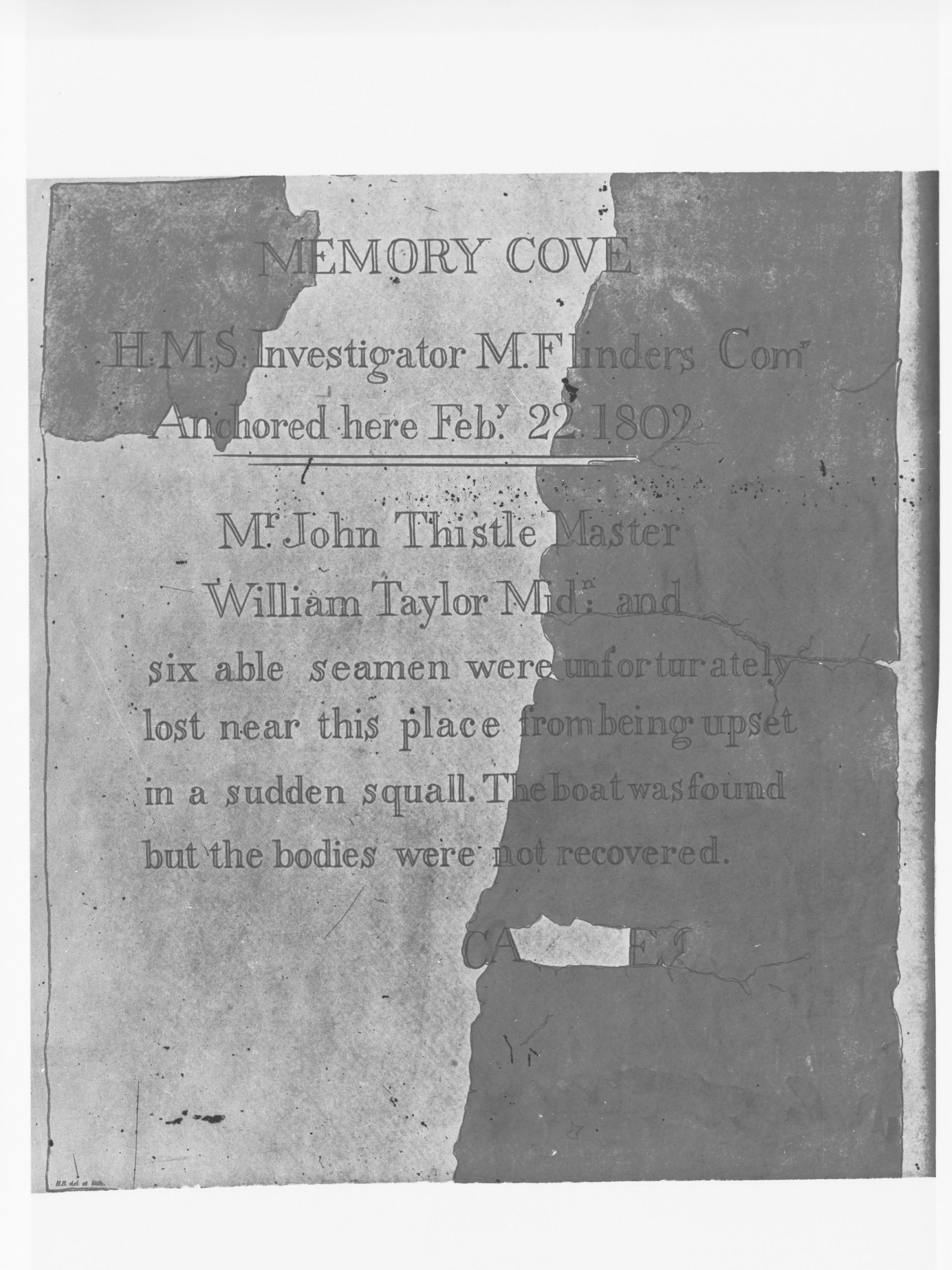 Memorial Plaque at Memory Cove, Port Lincoln - Mr John Thistle, William Taylor and six able seamen were lost from HMS Investigator in 1802