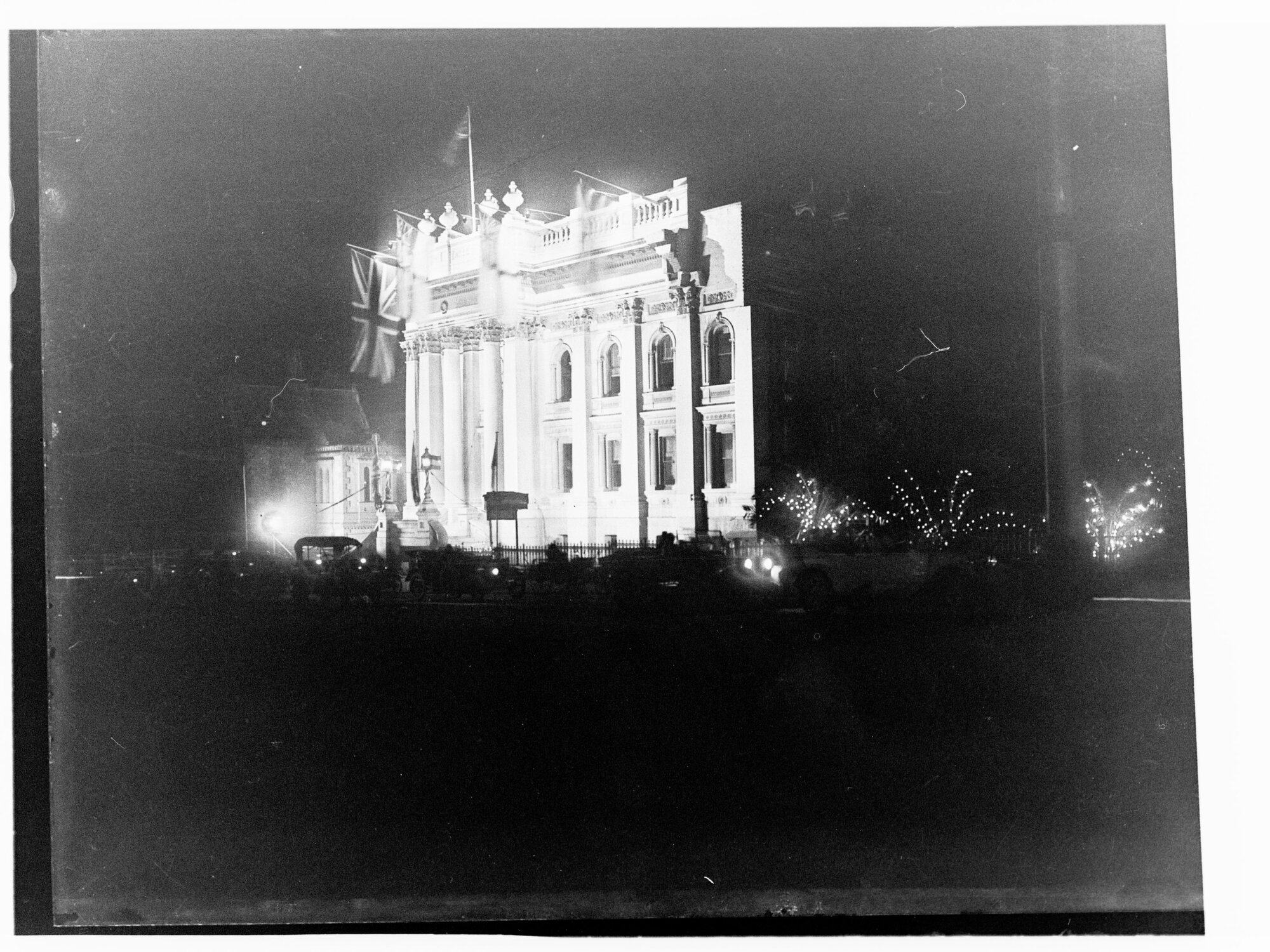 Parliament house illuminated for Prince Edward's visit - shows old Legislative Council buidling