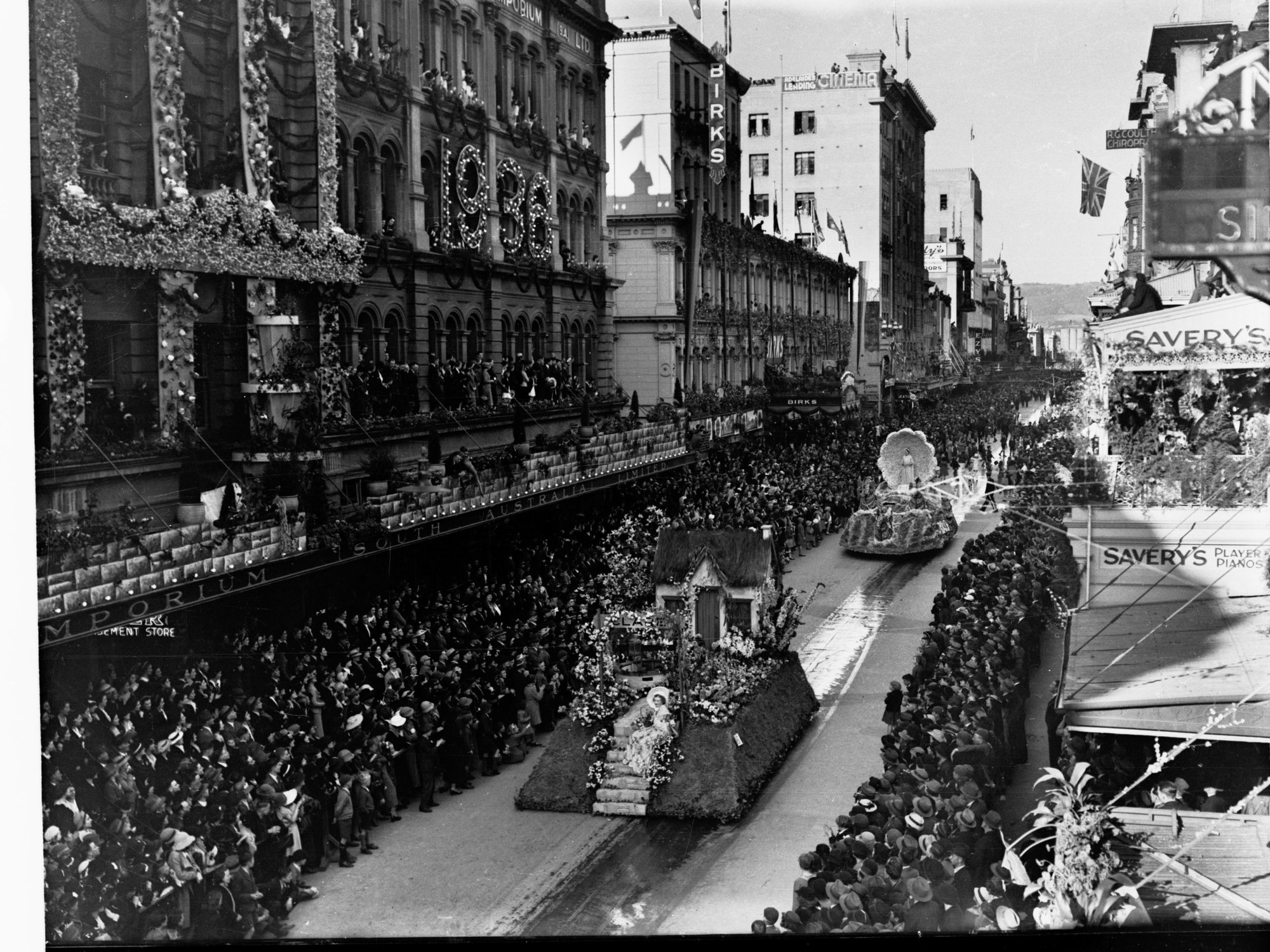 Rundle Street showing floral pageant for Adelaide centenary - Clare float